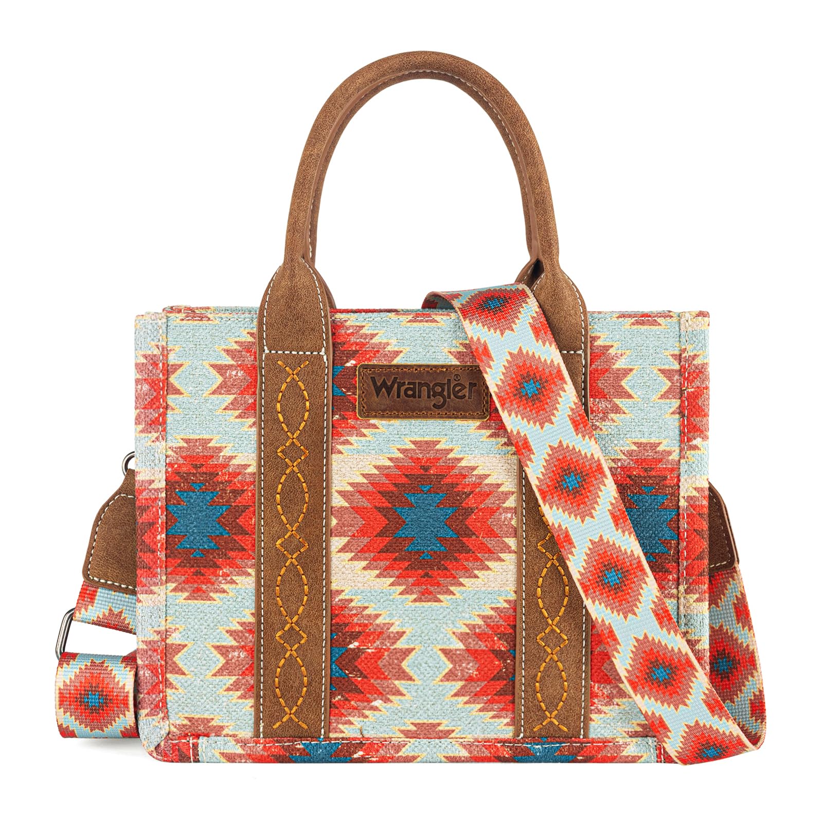 Wrangler Tote Bag for Women Aztec Shoulder Purses Western Handbags Boho Satchel Top-Handle with Distressed Look WG221-8120RD