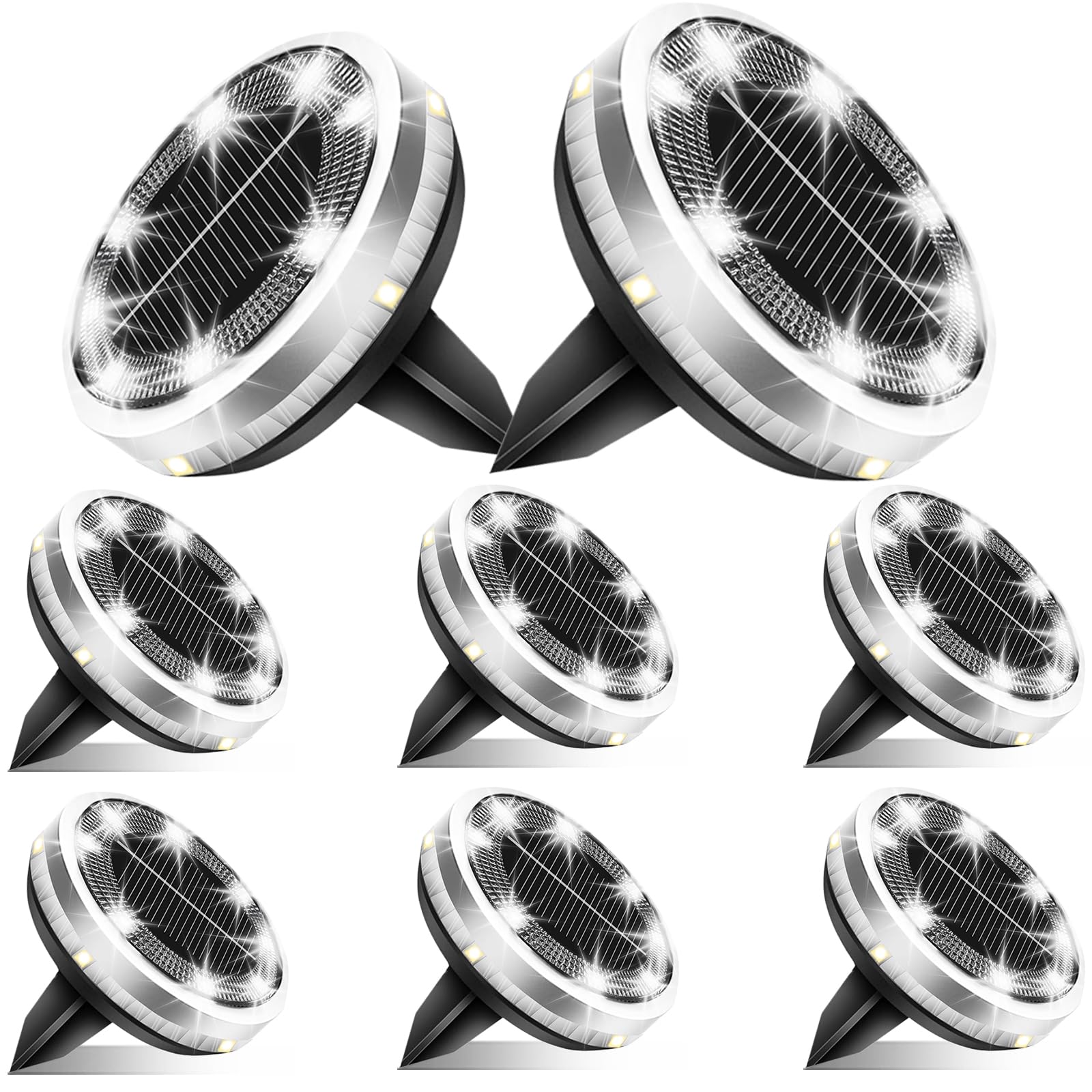 Bzavor 8 Stück IP65 Solar Bodenleuchte Aussen, Upgraded 8 Obere + 4 Seitliche LED-Lichtperlen Solarleuchten Garten, Bodenleuchten Außen Wasserdicht, Solarlampen für Außen,Boden Solarleuchten