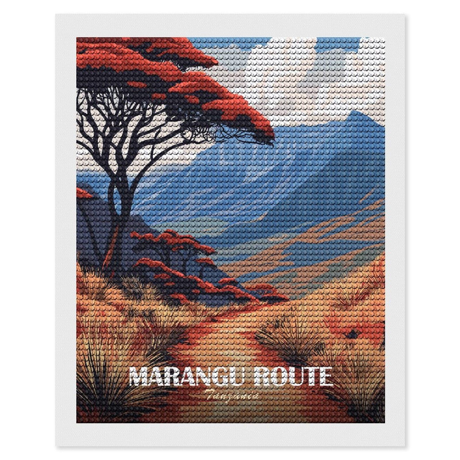Junmoney Marangu Route Tanzania Landscape Illustration Diamond Painting Canvas Kit 16"x20", Round Gems, Living Room Decor, Seasonal Gift Choice, Modern Decor