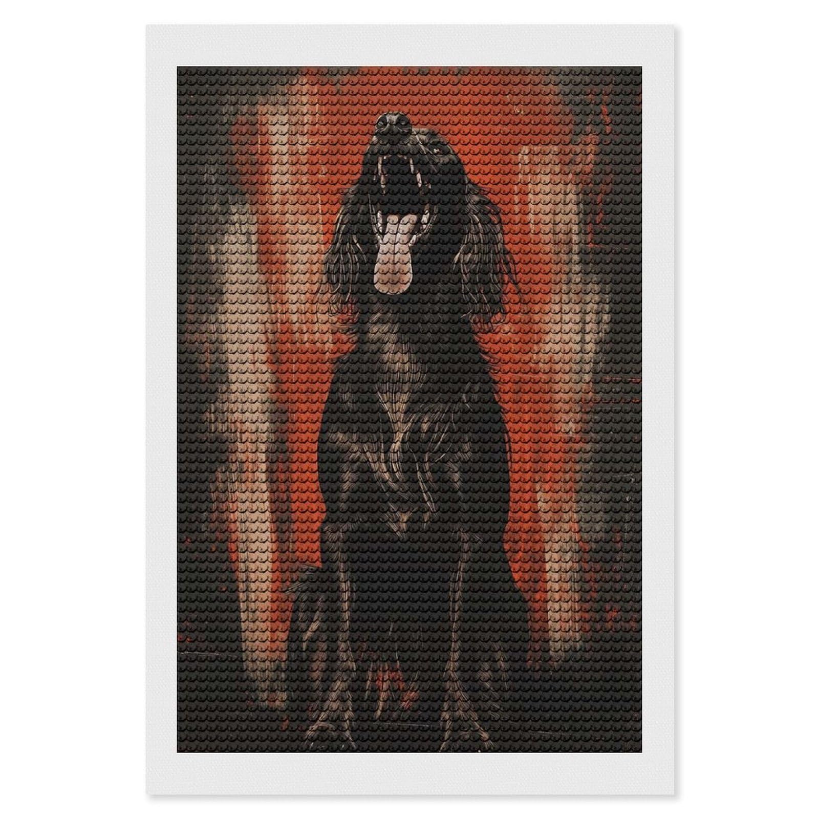 Junmoney Black Dog with Open Mouth Diamond Art Kit 8"x12", Gift Idea, for Family Craft Time, Mindful Craft Activity, Boho Decor, Relaxing DIY Hobby