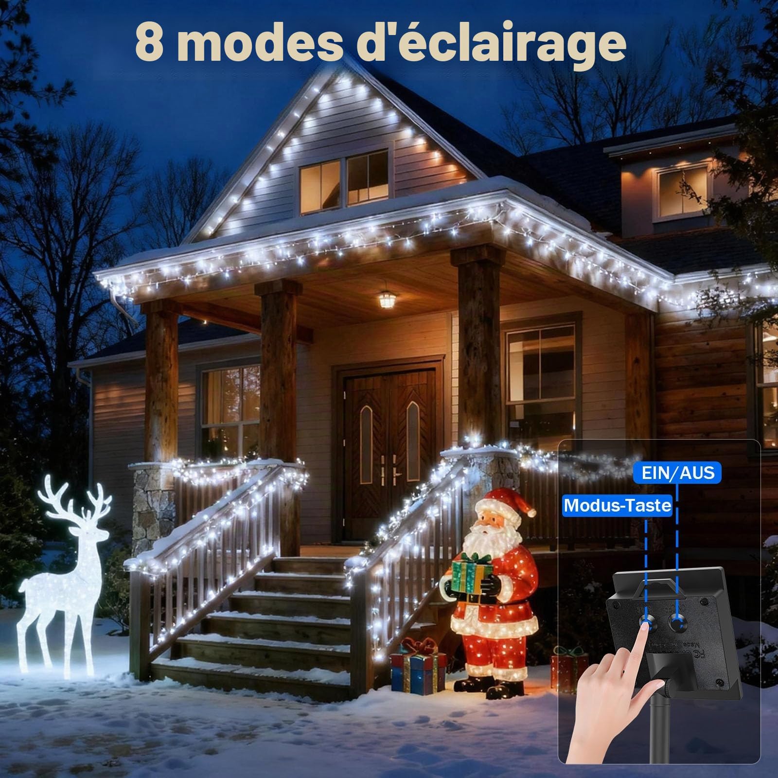 SOLARBABY Lot de 2 Guirlande Lumineuse Exterieur Solaire,12m 100 LED Noël Guirlande Lumineuse Solaire Étanche 8 Modes, Guirlande Solar Pour Cour Fête Jardin Noël Décoration Exterieur - Blanc