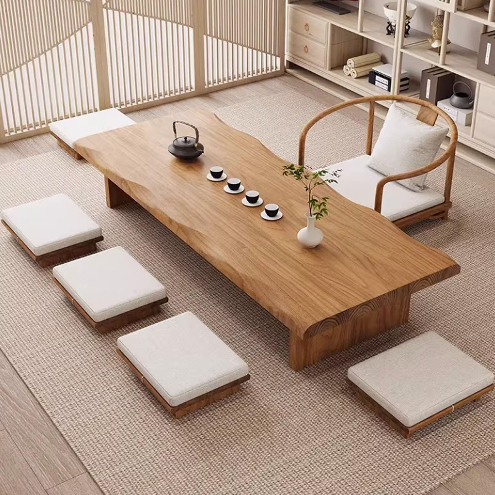 Table Basse Japonaise en Bois Massif Rectangulaire 140x60cm