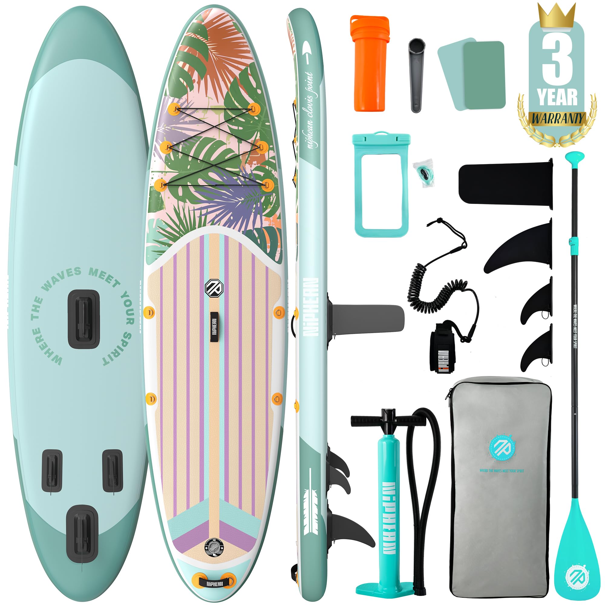 Niphean Inflatable Stand Up Paddle Board with SUP Accessories | 10’6’’ SUP, Anti-Slip EVA Deck, 450 lbs Capacity Inflatable Paddle Boards for Adults &amp; Youth of All Skill Levels