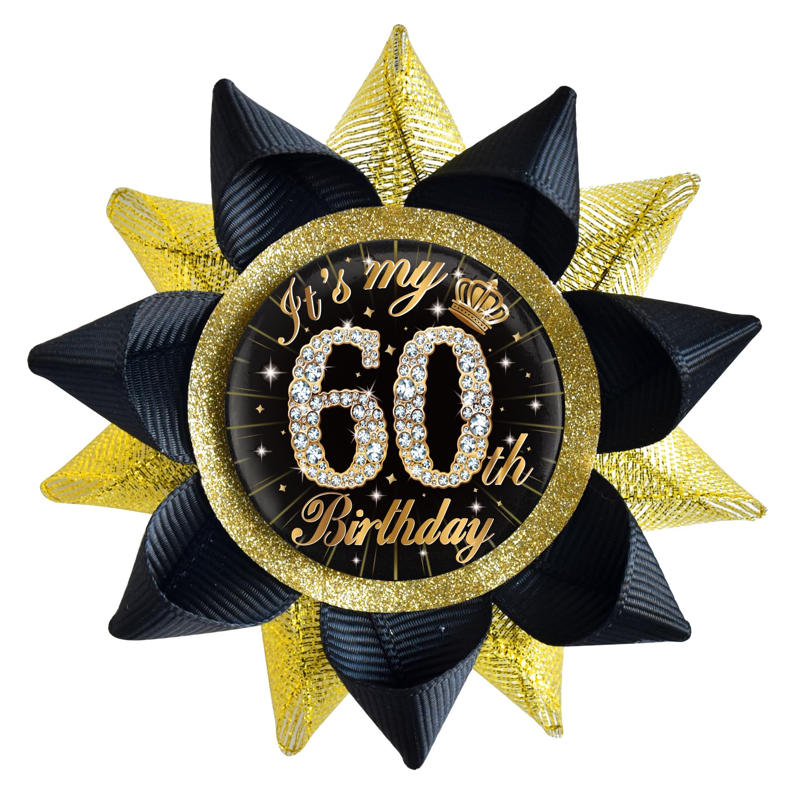 SKJIAYEE It's My 60th Birthday Buttons Pins Handmade(3.8*3.8inch), Black Gold Funny Grosgrain Ribbon Tinplate Badge for Women or Men 60th Birthday