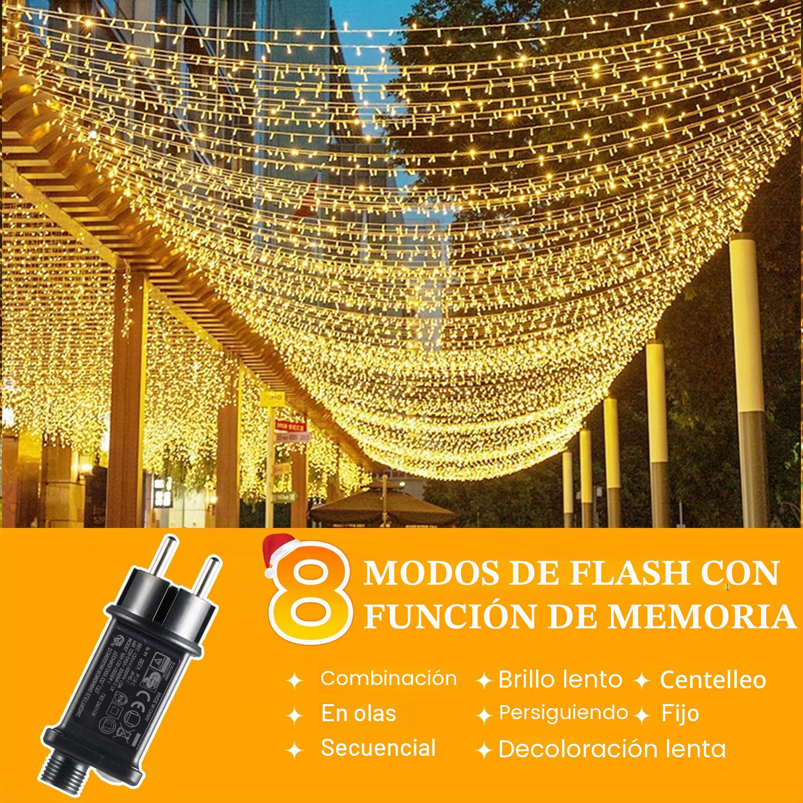 GlobaLink Cortina Luces Exterior 6Mx3M, Luces 144LEDs-Blanco Cálido