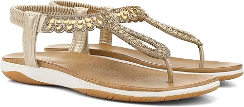 Miniatura 6 de UBFEN Sandalias planas para mujer, con correa en T, trenzadas, con soporte de arco, cómodas para caminar