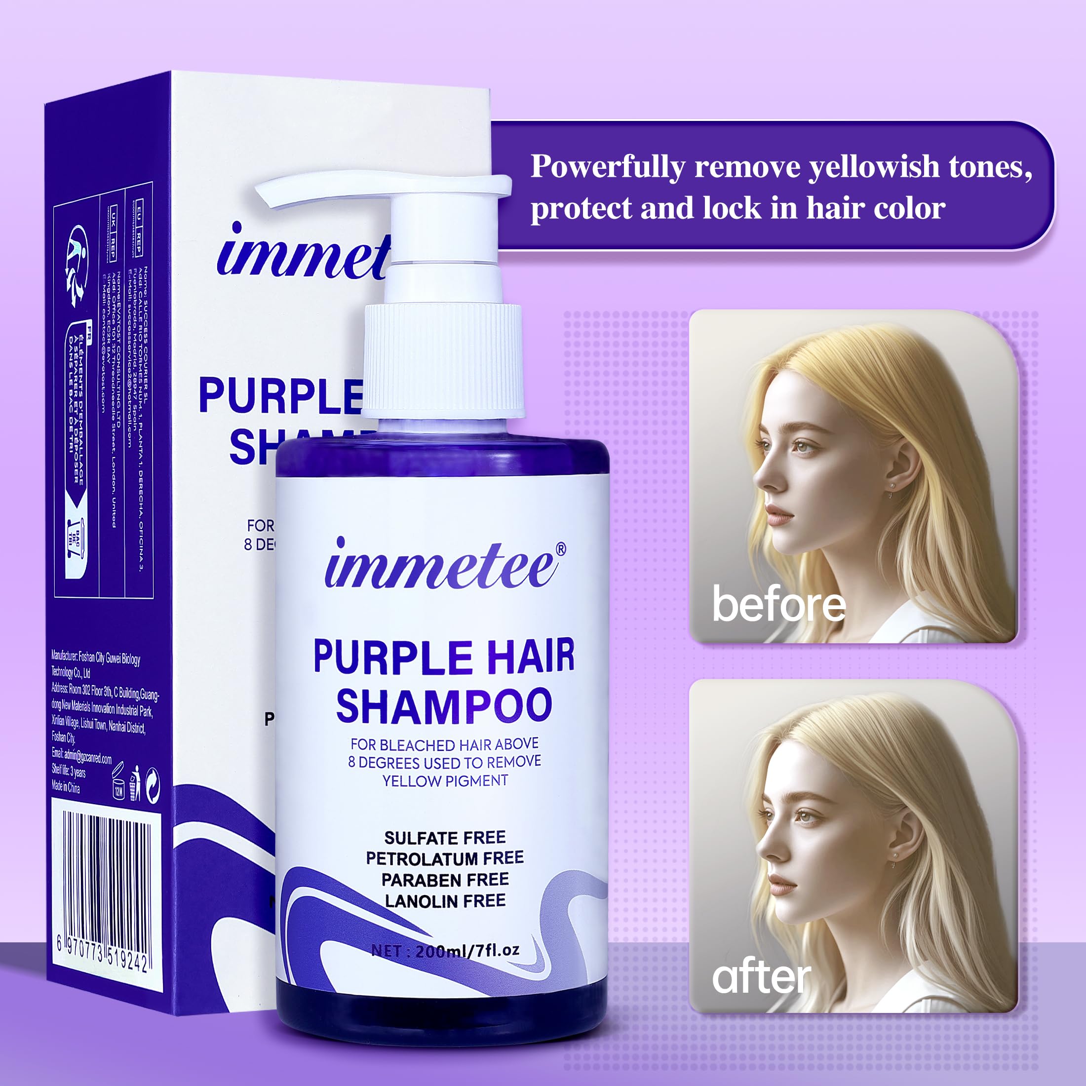 immetee Purple Shampoo, Remove Hair Blonde Tone, Effective Neutralises Yellow Tones - Image 3