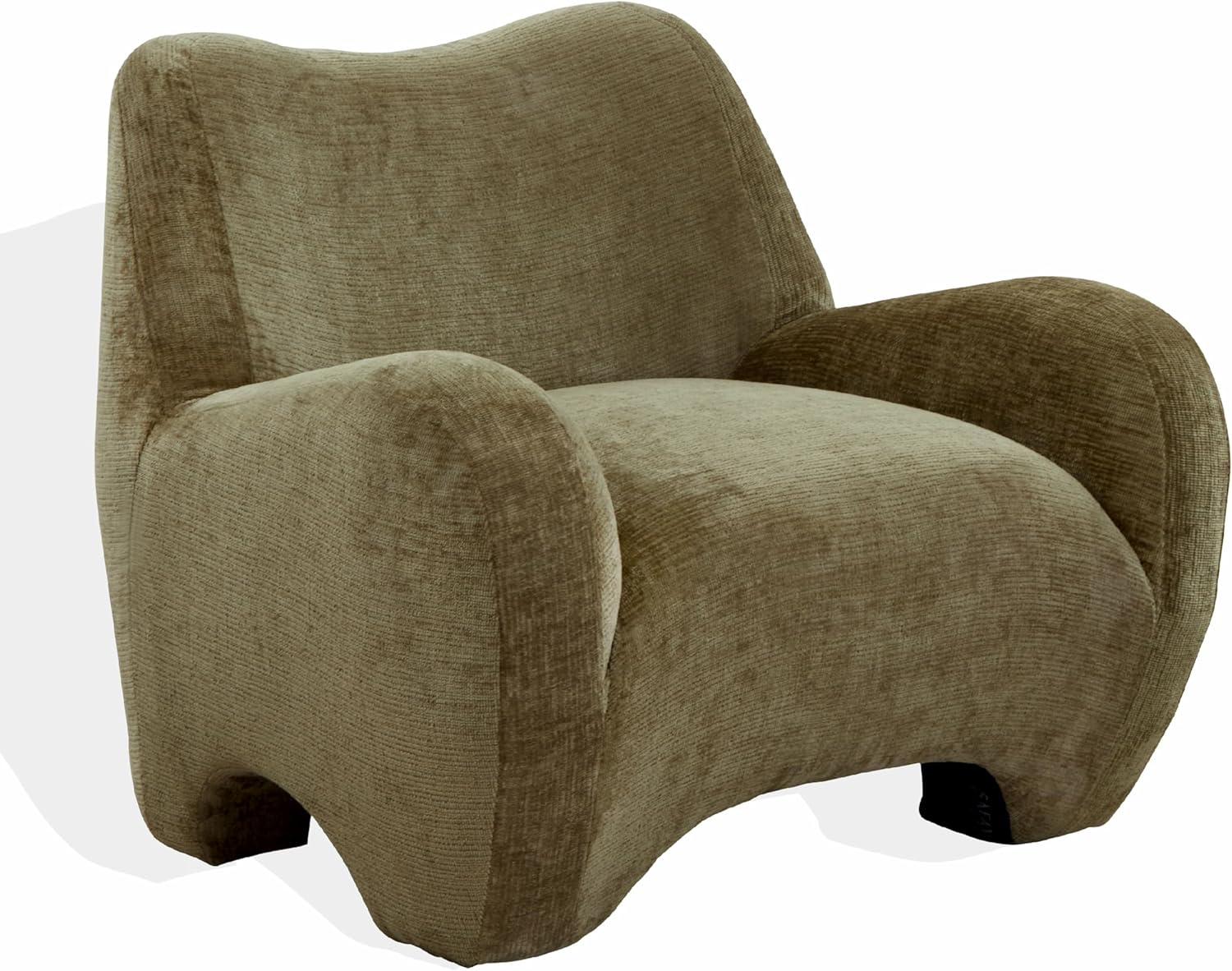 SAFAVIEH Couture Collection - Randal Olive Green Chenille Accent Chair, Modern Sculptural Lounge Seating, Fully Assembled (SFV4878B)