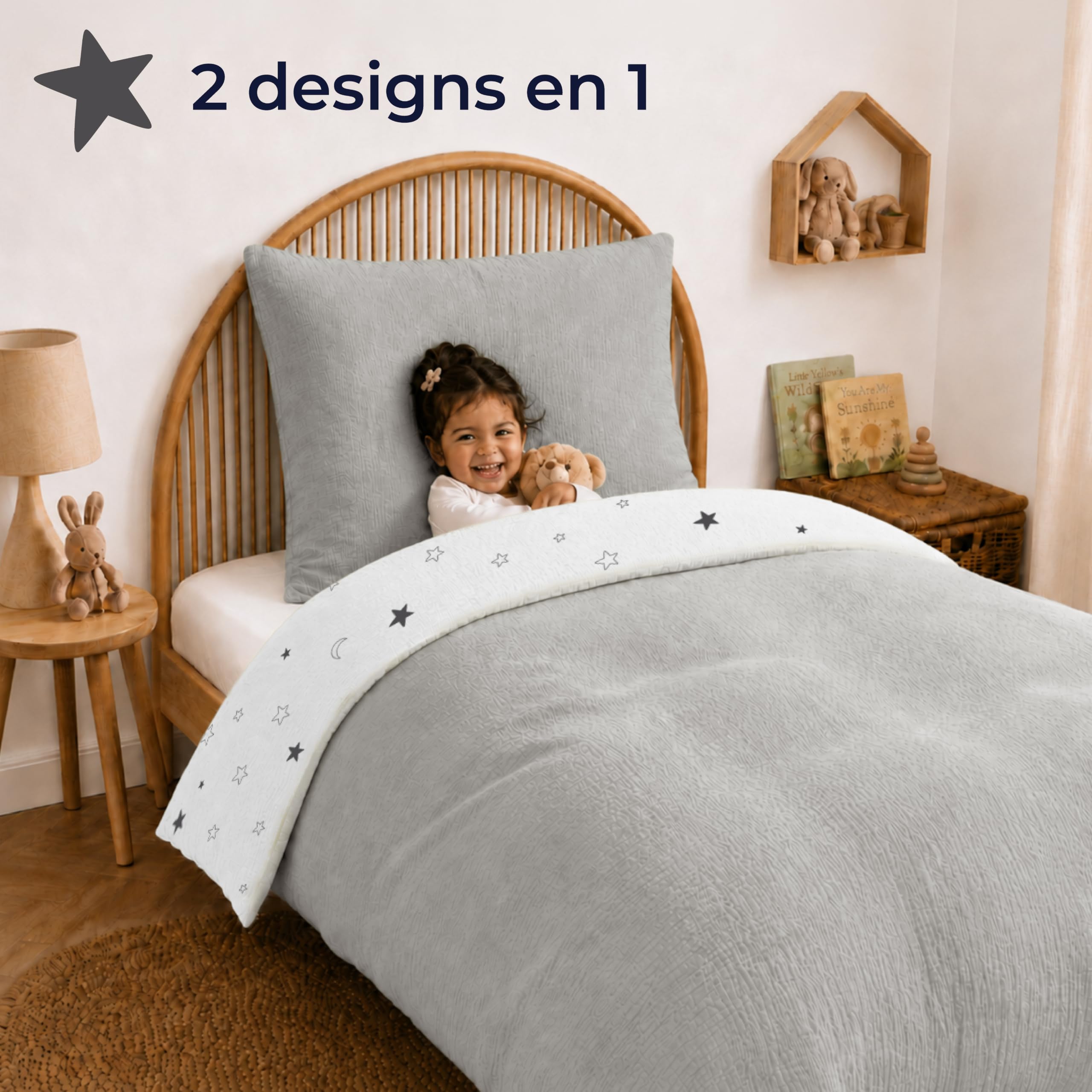 Dreamzie Parure de Lit Mousseline 135x200 Enfant 100% Coton Gris Clair