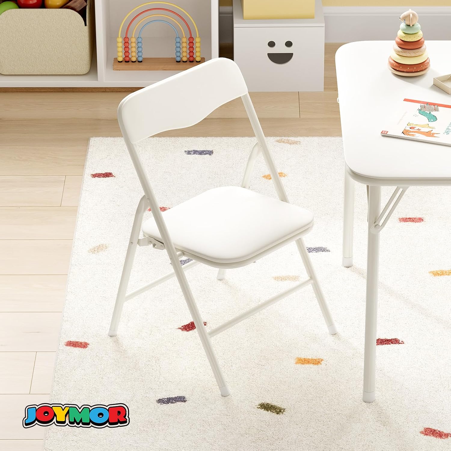 JOYMOR Kids Folding Chair, Metal Frame Activity Set with Easy-Fold Design for Playroom & Classroom(1, Beige)