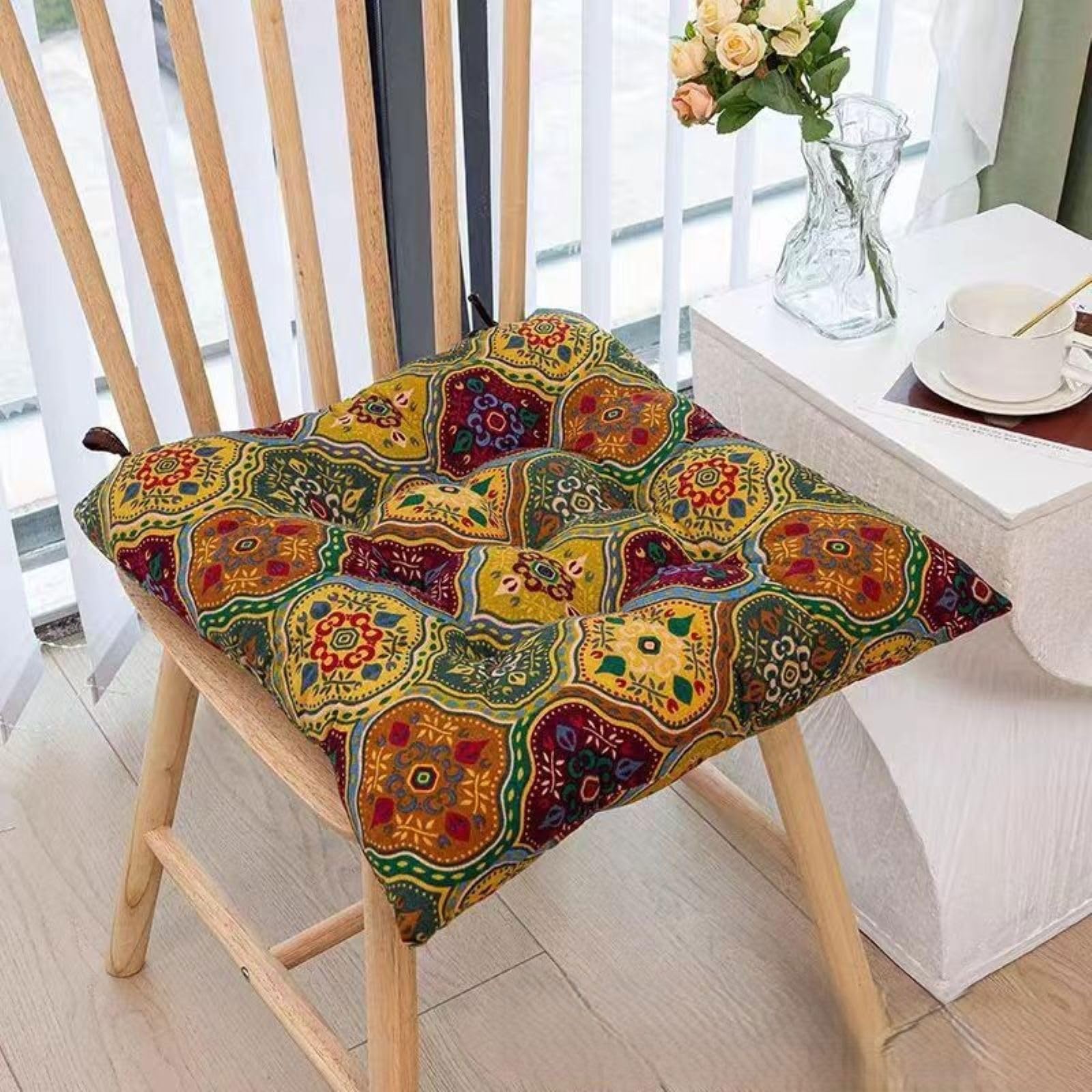 Acsewater C Moroccan Bohemian Style Square Otton Linen Ushion, Thickened Yoga Meditation Seat Pad, Ideal For B&B, Offee Shop & Bay Window Decor 40 * 40Cm(1Pcs)