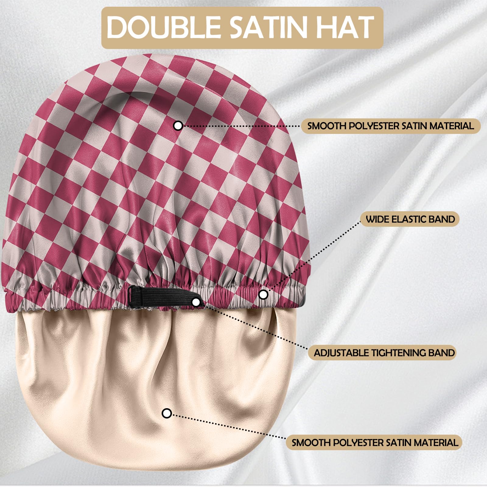 BHAHB Satin Hair Bonnet Silk Bonnet for Sleeping Double Layer Elastic Adjustable Caps Reusable Cute Aesthetic for Women Girls-Skull