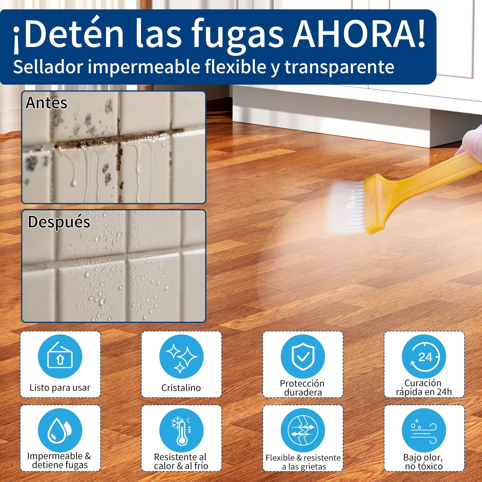 Liquide Étanchéité Transparent 2KG，Revêtement Imperméable Cristallin, Membrane Étanche Universelle pour Intérieur et Extérieur, Colle Étanchéité Anti-Fuite Durable
