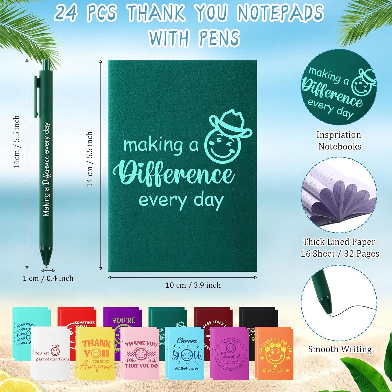 72 Pcs/ 24 Set Thank You Gift Bulk 24 oz Appreciation Tumbler with Lids and Straws Motivational Pens Inspirational Notepads Set Plastic Cups Gift for Valentines Employee Team Staff Coworker - Image 3