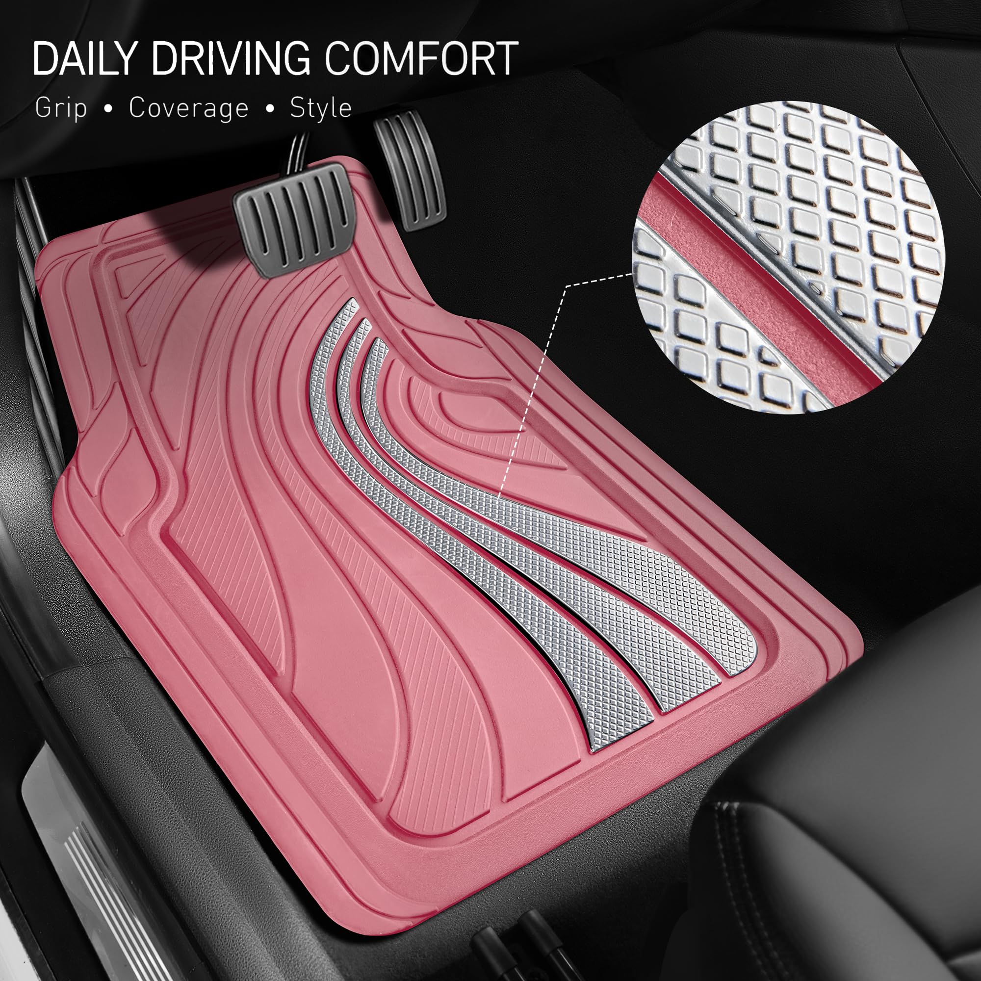 Road Comforts Pełny zestaw dywaników samochodowych – przednie i tylne dywaniki samochodowe z aluminiową konstrukcją, antypoślizgowy spód, ochrona na każdą pogodę, maty samochodowe do większości