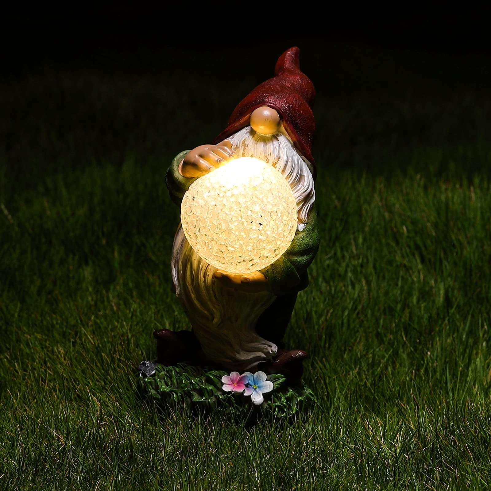 CANGYUANGEGarden Gnome Statue, Resin Gnome Figurine Holding Bright Solar Powered, Outdoor Decor for Garden