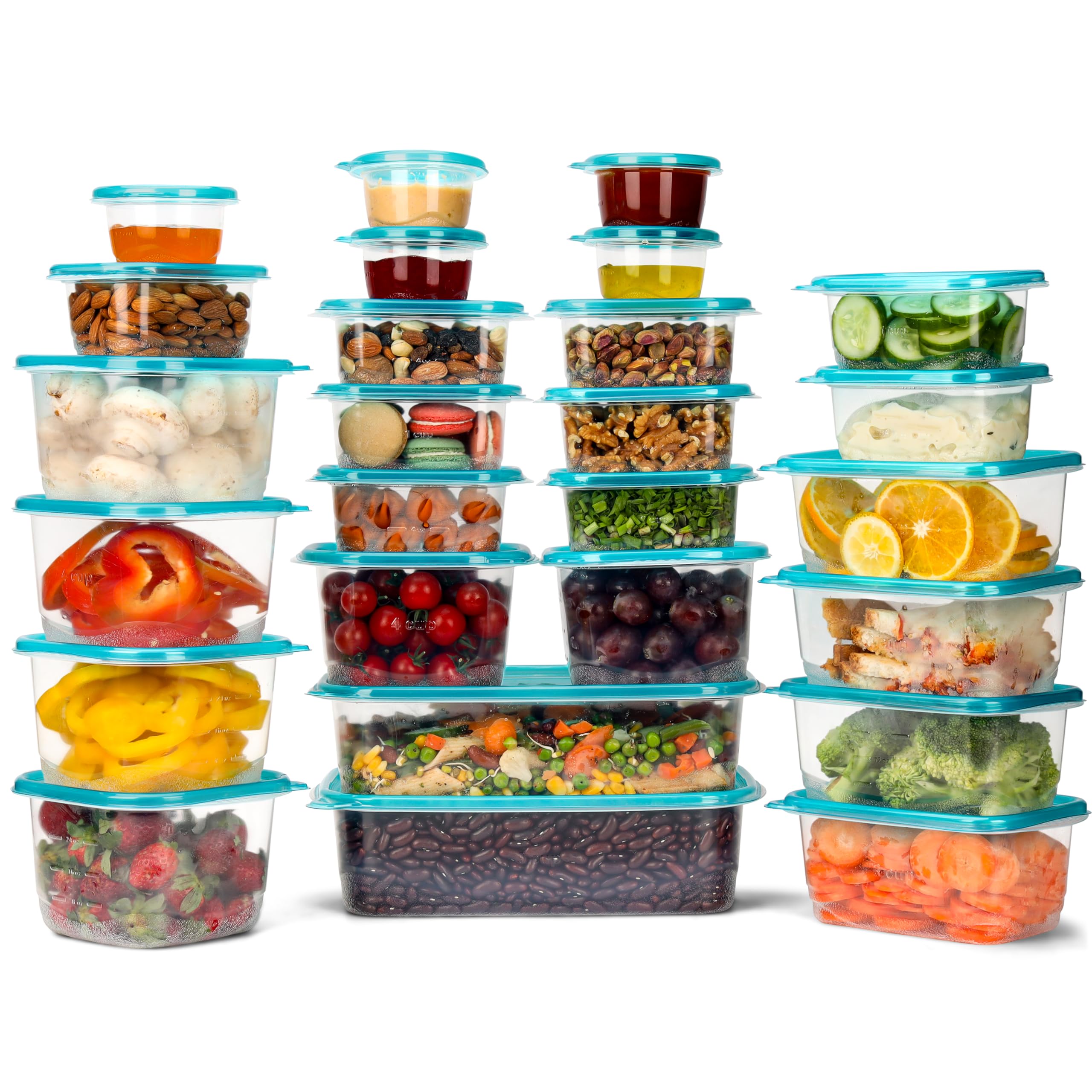 BELLE VOUS Plastic Food Storage Box with 3 Compartments and Lids (26 Pieces 5 Sizes) - Reusable Airtight Containers BPA Free Suitable for Dishwasher, Microwave, Freezer