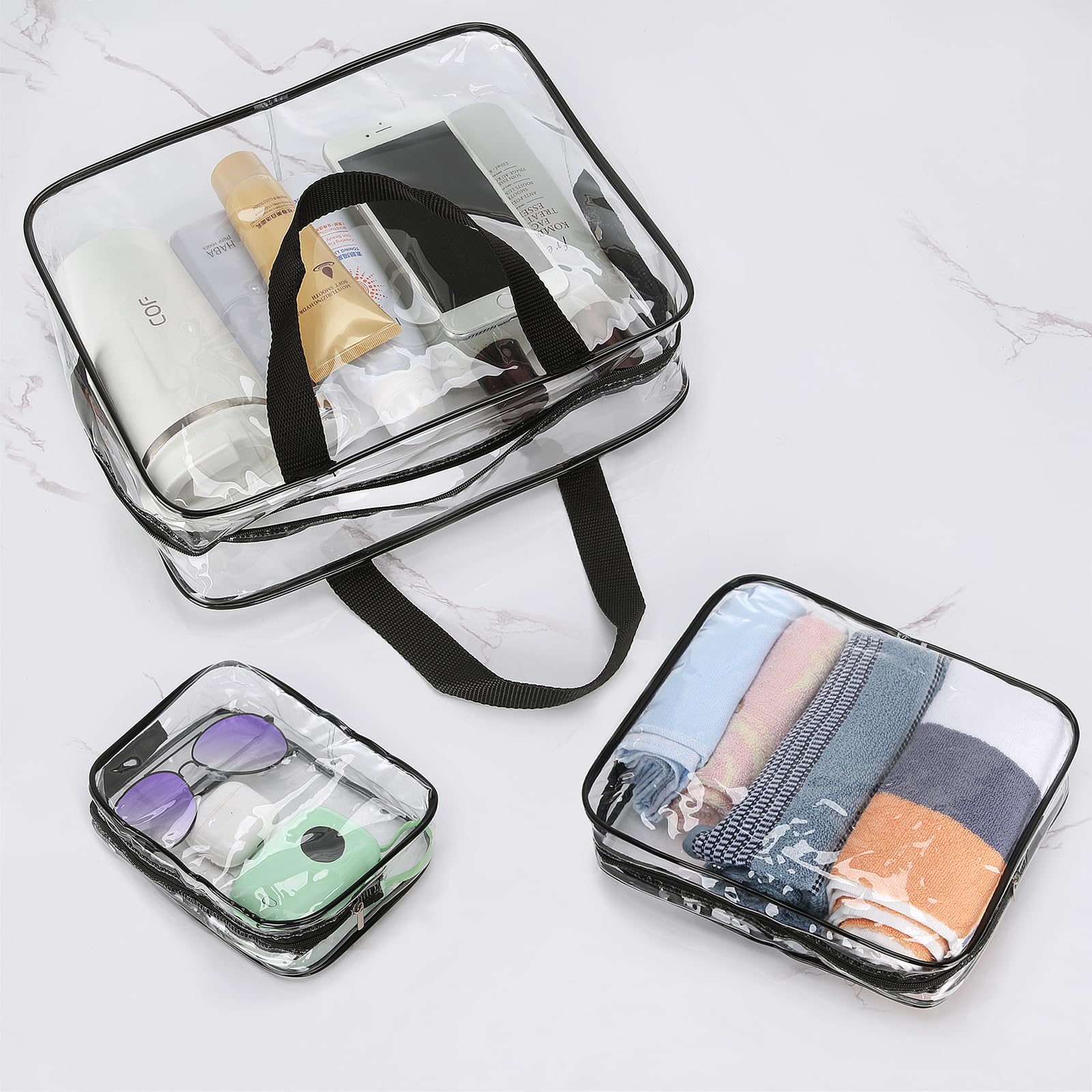 HAOGUAGUA 3 Bolsas de Viaje Grandes Transparentes para artículos de tocador, Bolsas de plástico Transparente Impermeables para Maquillaje, Organizador de Embalaje Transparente