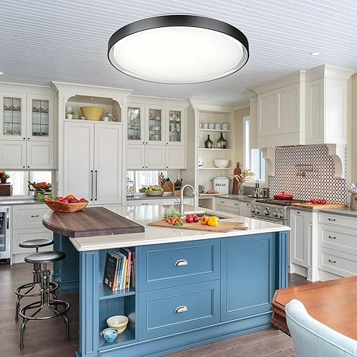 Miniatura 7 de DLLT - Lámpara de techo redonda de cristal de 45 W, moderna lámpara LED regulable cerca del techo, lámpara de techo de 20 pulgadas para dormitorio,