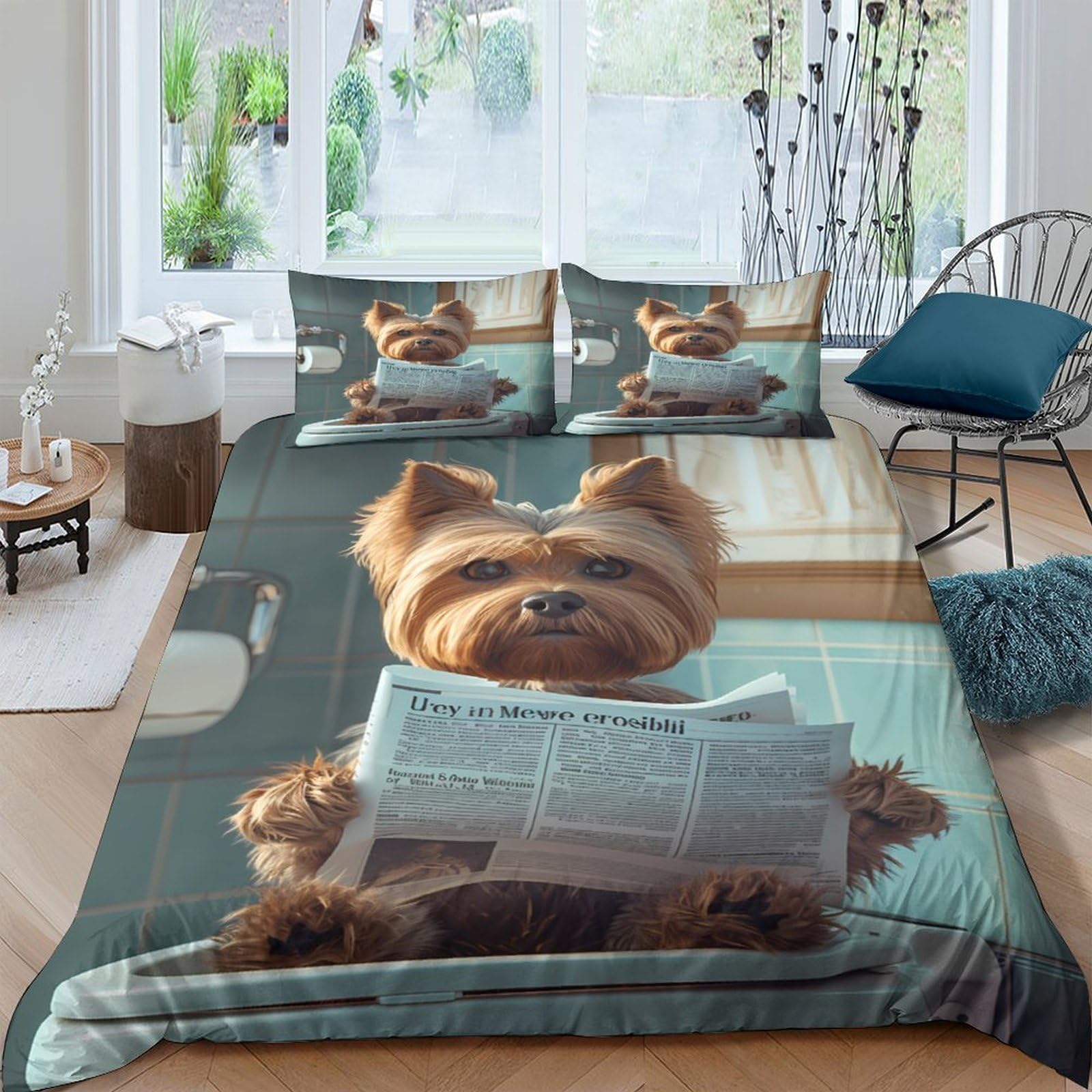 XFKLYNVCJ 3D Printed Cute Yorkshire dog Quilt Cover Breathable Fabric Cartoon humorous Bedding Cover Stain Resistant Fade Resistant Couples Home Use Single（140x200cm）