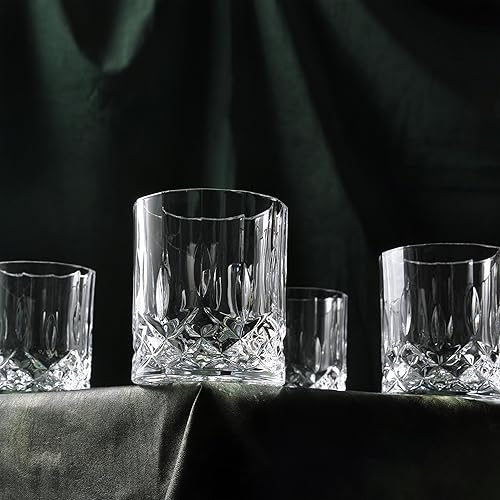 Miniatura 5 de inmute Glim - Vasos de whisky de 11 onzas, vaso de vidrio con corte de cristal, juego de 4 vasos de estilo antiguo, vasos para whisky, bourbon, ron,