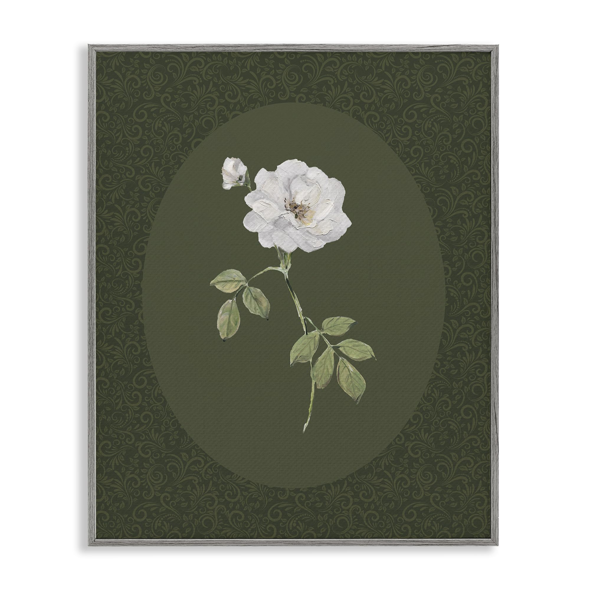 Stupell Industries Farmhouse Gray (Textured) 'White Rose On Emerald'| Framed Giclee Art