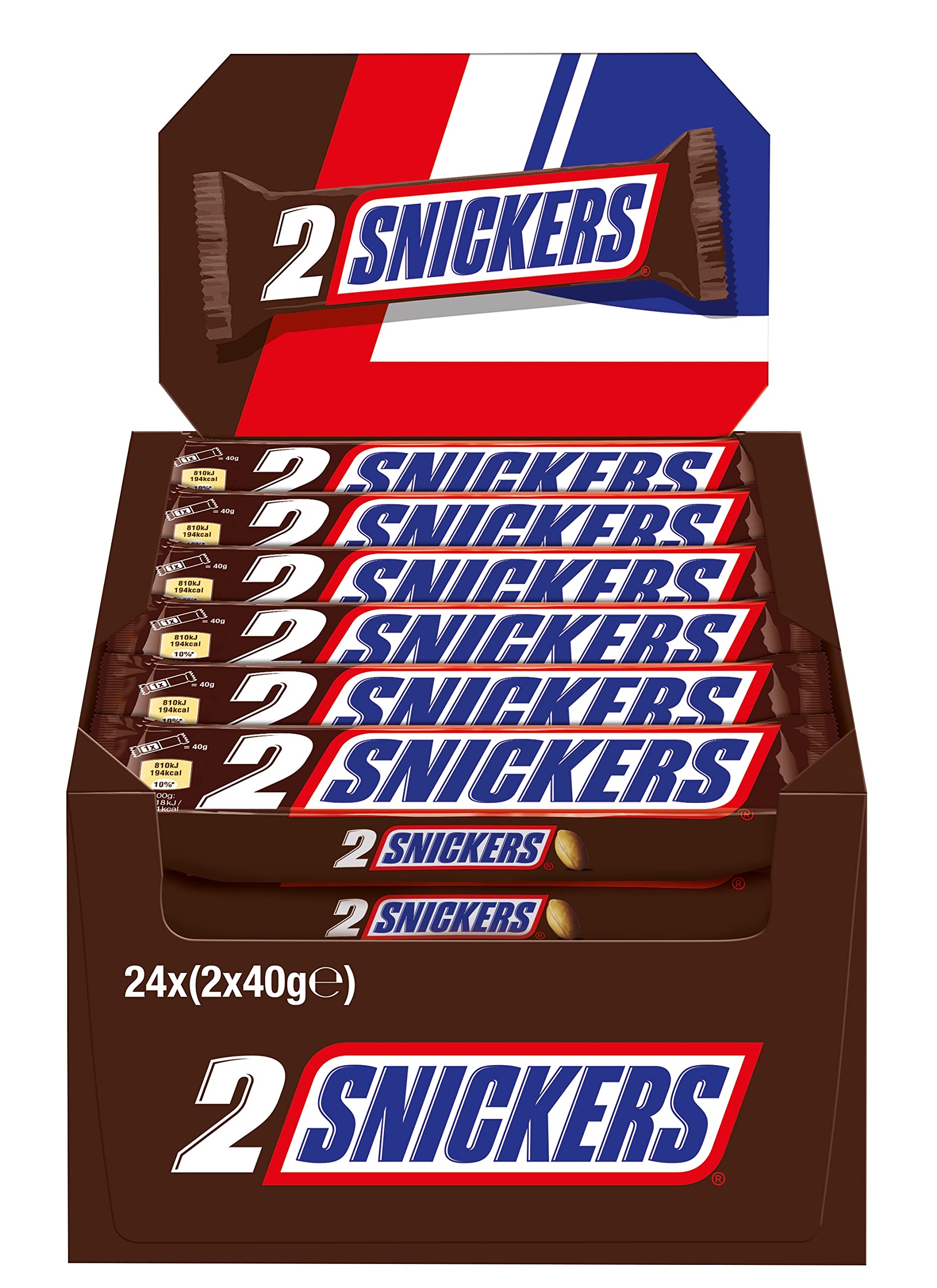 Snickers Riegel Doppelpack Schokolade Erdnuss Karamell Snack, 24x2x40g