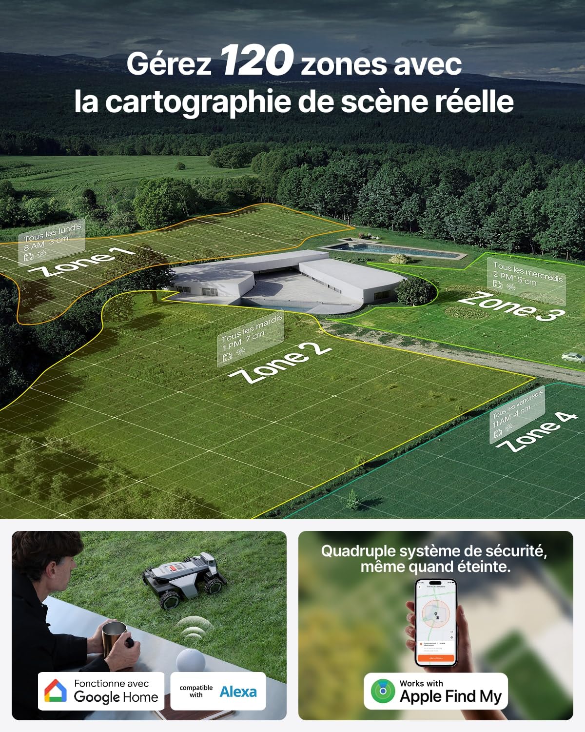 Segway Navimow X420 Robot Tondeuse avec Garage X, 4 Roues motrices pour pentes à 84%, Rayon de braquage zéro pour Un Travail sans dommage, MowMentum 2×180 W, recomm. 2 000 m² (expédié séparément)