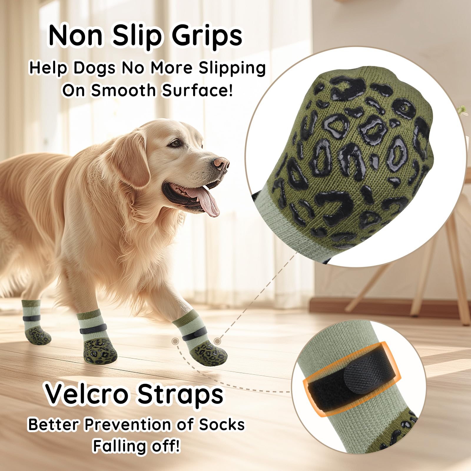 PICK FOR LIFE Dog Socks Paws Stop Licking 2 works Dog Shoes with Grippers Anti-Slip Dog Boots Prevent from Licking Paws for Senior Dogs on Hardwood Floor (Green - Image 4