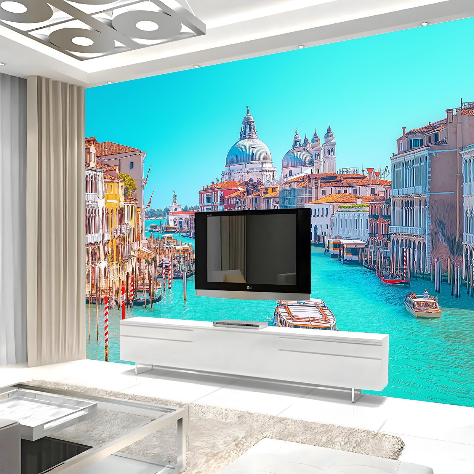 Tapeta Kanały Wenecja Budynki Łodzi 300 x 210 cm Fototapeta Moda Dekoracja ścienna Plakat 3D Tapeta ścienna do salonu Biura pokoju dziecięcego