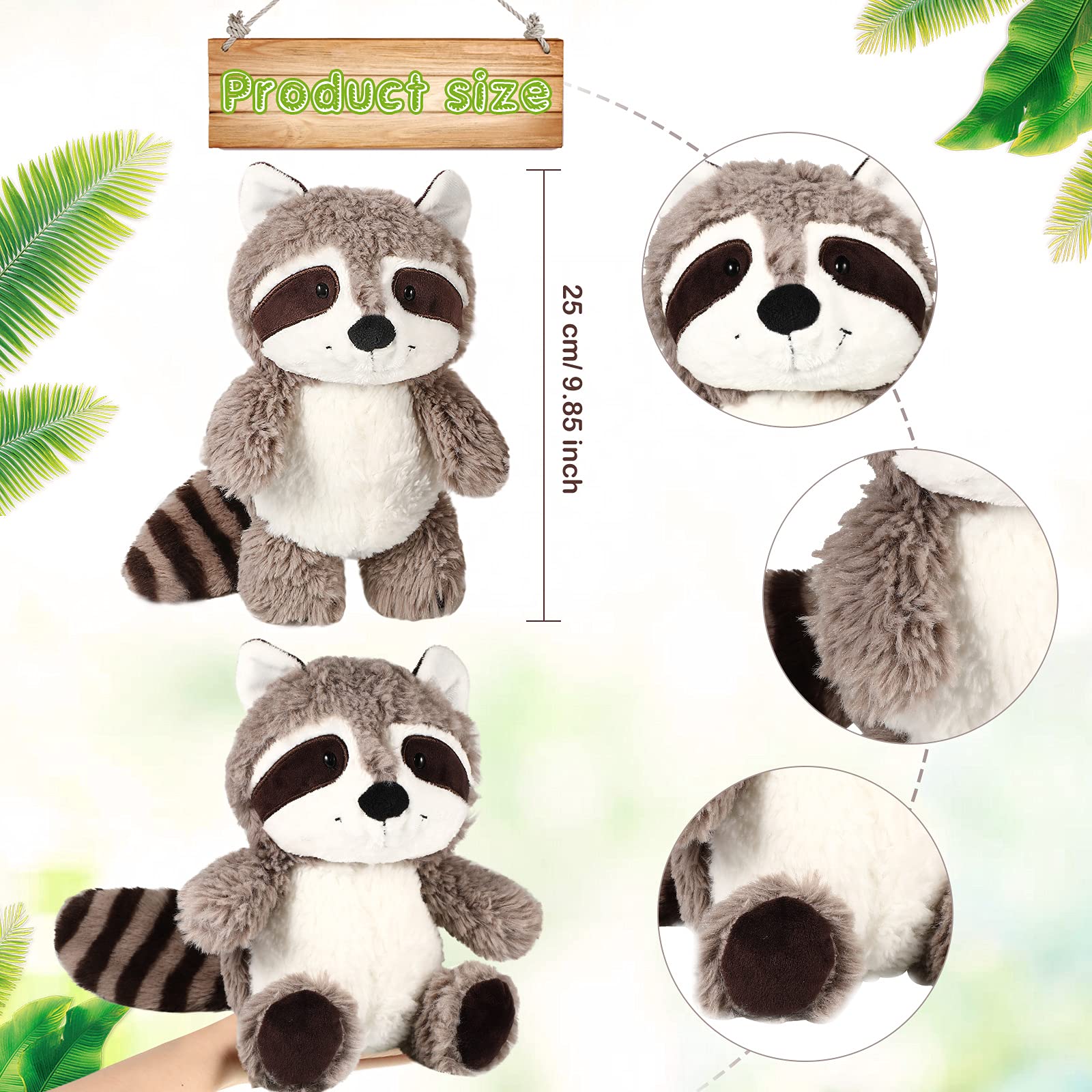 Threan Waschbär Stofftier 2 Stücke Kleines Waschbär Plüschtier Süßer Gefüllter Waschbär Brauner Waschbär Plüschtier Woodland Waschbär Plüsch Spielzeug Weiche Kuscheltier Puppe für Kinder, 10 Zoll
