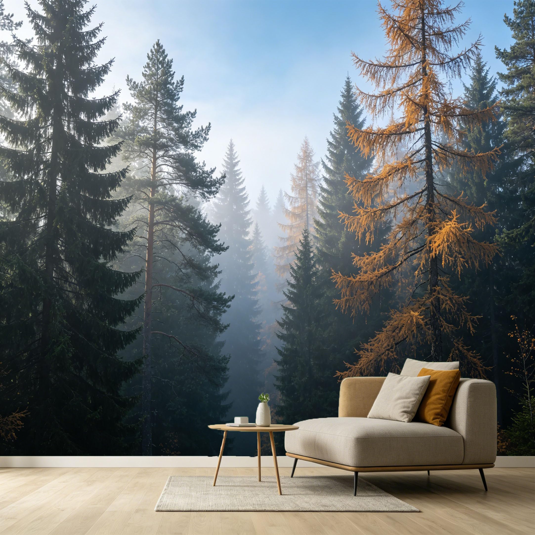 Custom Size Wall Murals Misty Pine Wood Forest Landscape Contemporary Nature Photography SelfAdhesive Wall Fabric Removable Large Wallpaper for Photo Living Room