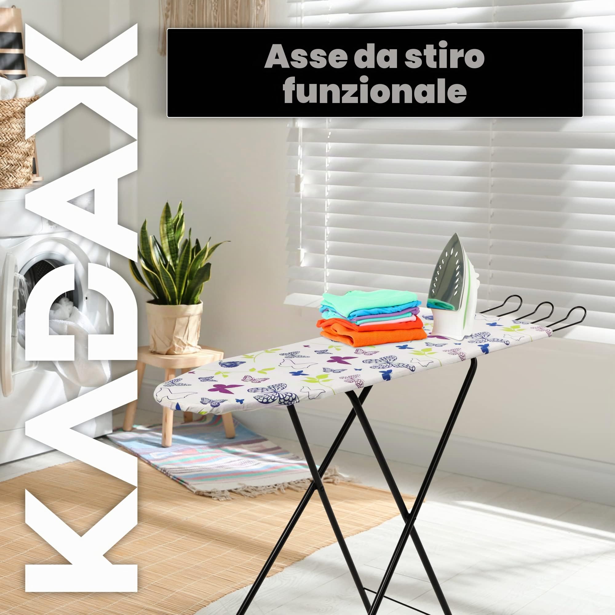 Kadax - Asse da stiro pieghevole per ferro da stiro a vapore, 100,5 x 30 cm, ampia superficie da stiro, regolabile in altezza, poggiaferro estraibile