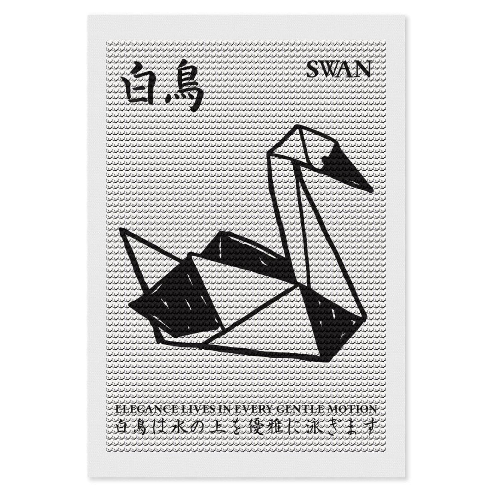 Junmoney Origami Swan Japanese Wall Art Diamond Painting Canvas Set 8"x12", Full Kit Included, Calming Craft to Unwind, Farmhouse Decor, Christmas Gift