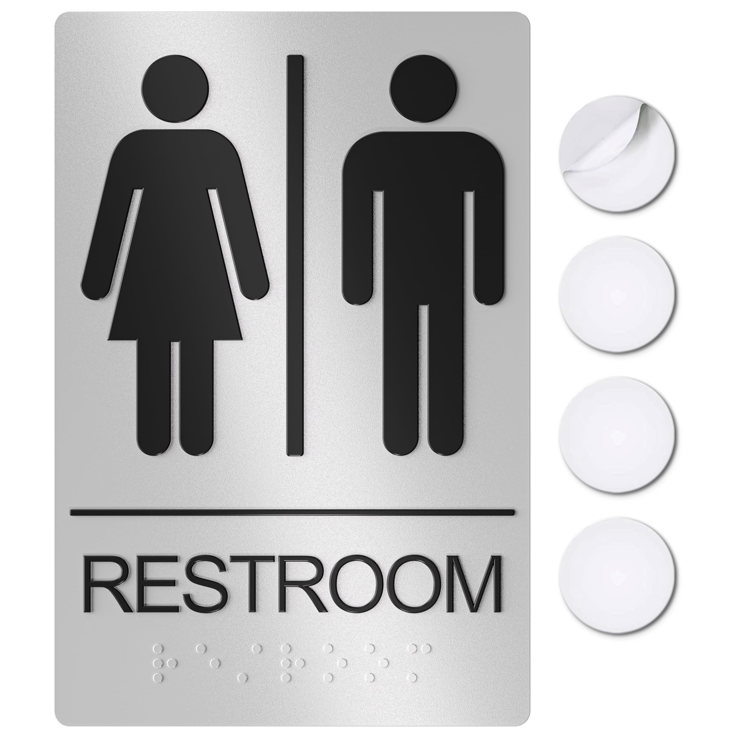ASSURED SIGNS Restroom Sign for Business - ADA COMPLIANT with GRADE 2 BRAILLE - 9 x 6 Inch Unisex Bathroom Sign for Doors and Walls - Self Stick
