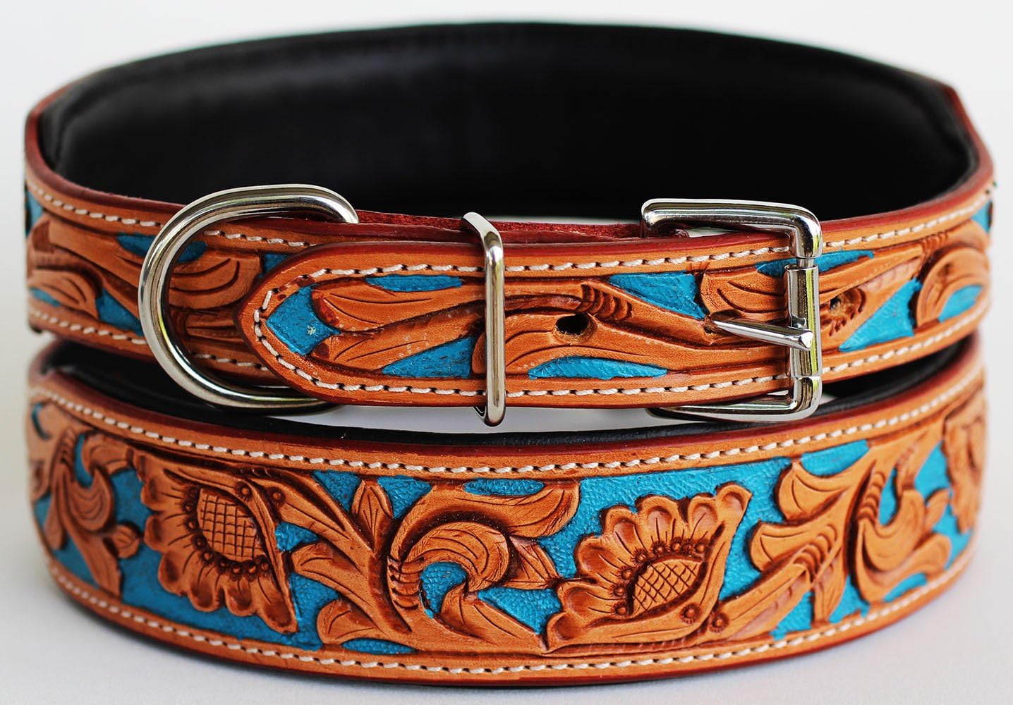 Large 21''- 25'' Dog Puppy Collar Genuine Cow Leather Padded Canine 60104