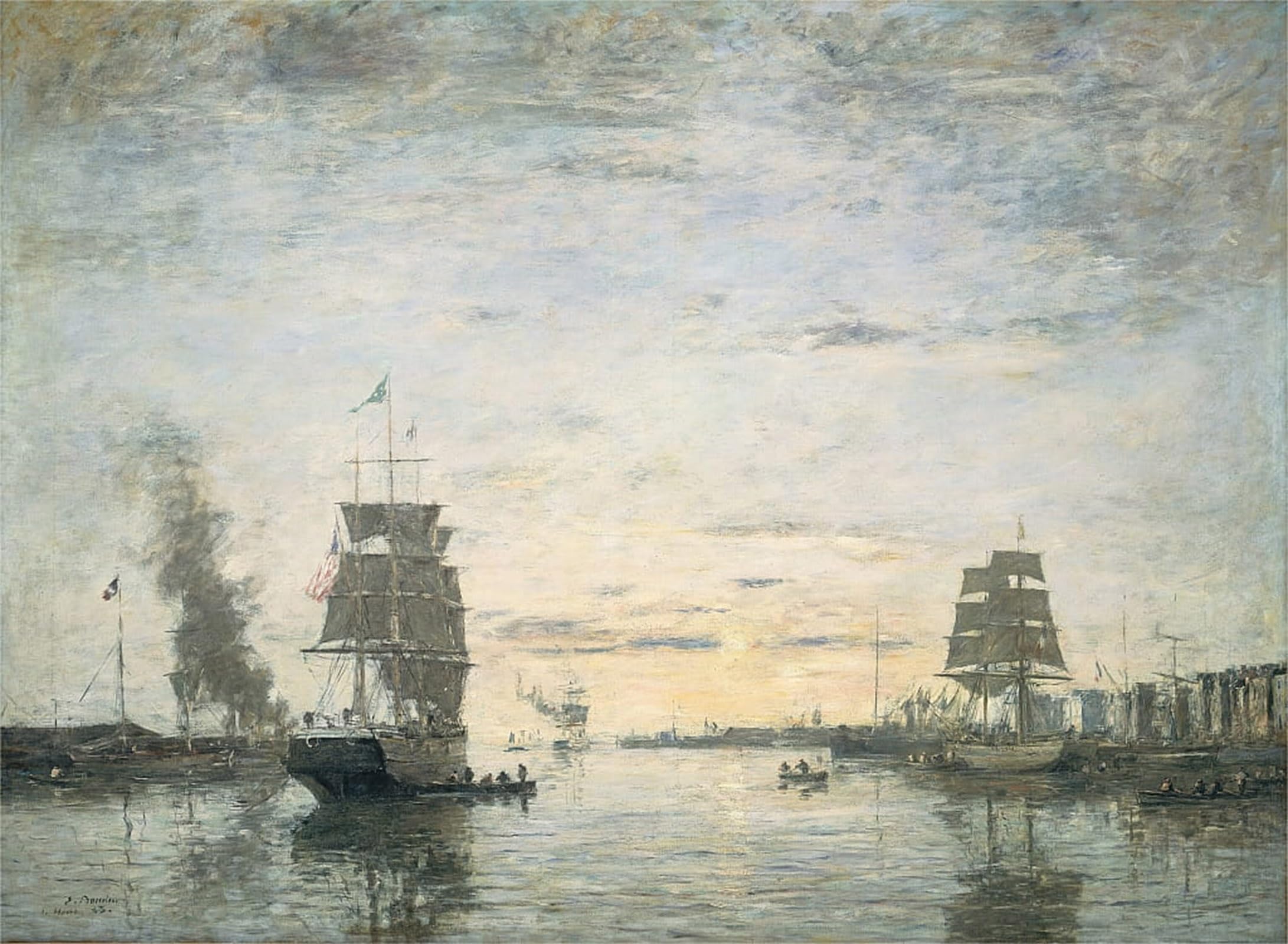 Serendipitp No Frame Vintage Picture Print On Canvas Wall Art Poster Entrance To The Harbor Le Havre By Eugene Louis Boudin Artwork Print Poster For Wall Decor 60X90cm