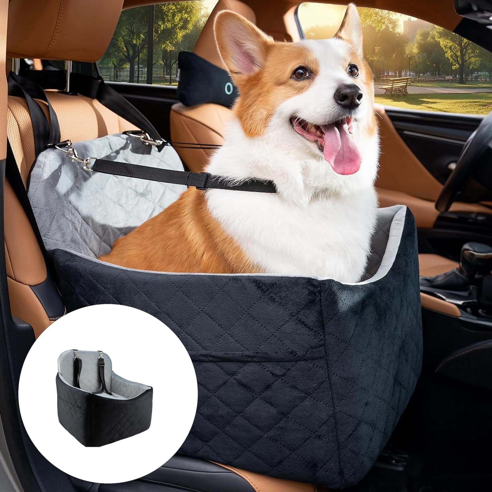 Asiento de Seguridad Antideslizante para Mascotas Que Garantiza un Transporte Seguro con cinturón Regulable y Base para Perros pequeños en Asiento de Viaje para Mascotas en vehículo