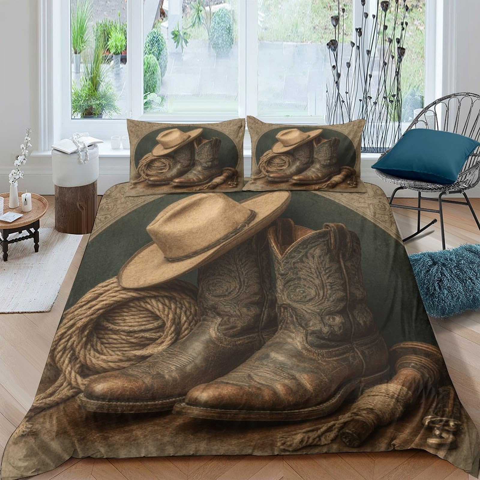 Ctjqhvkz Style-5 3D Printed Cowboy Hat Fitted Sheet Microfiber Western Boots Bed Cover For Bedroom Decor Dust Protection Single（135X200cm）