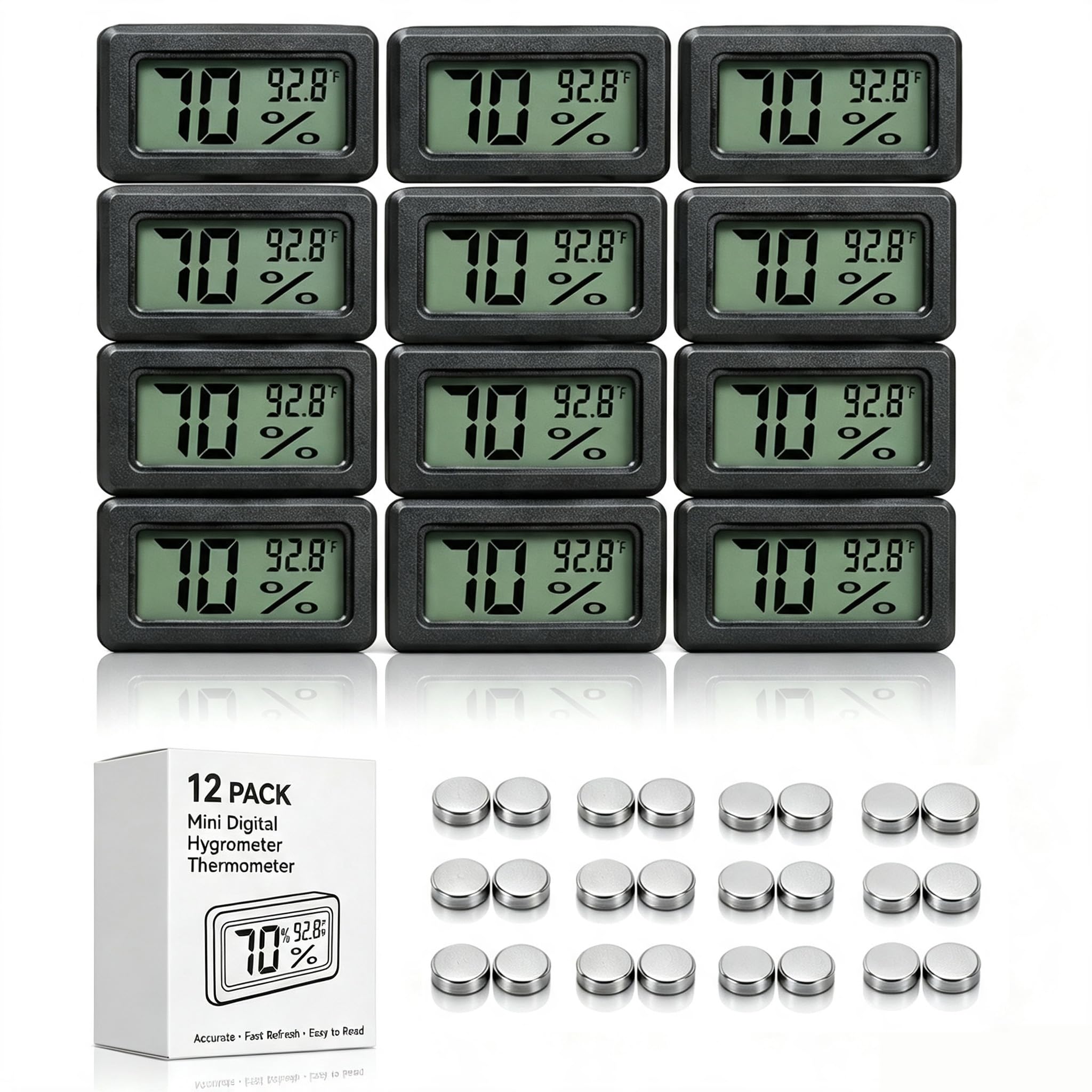 Medidor de humedad, higrómetro digital para interiores y exteriores, termómetro higrómetro (°F) para humidificadores, hogar, coche, invernadero (12 unidades)
