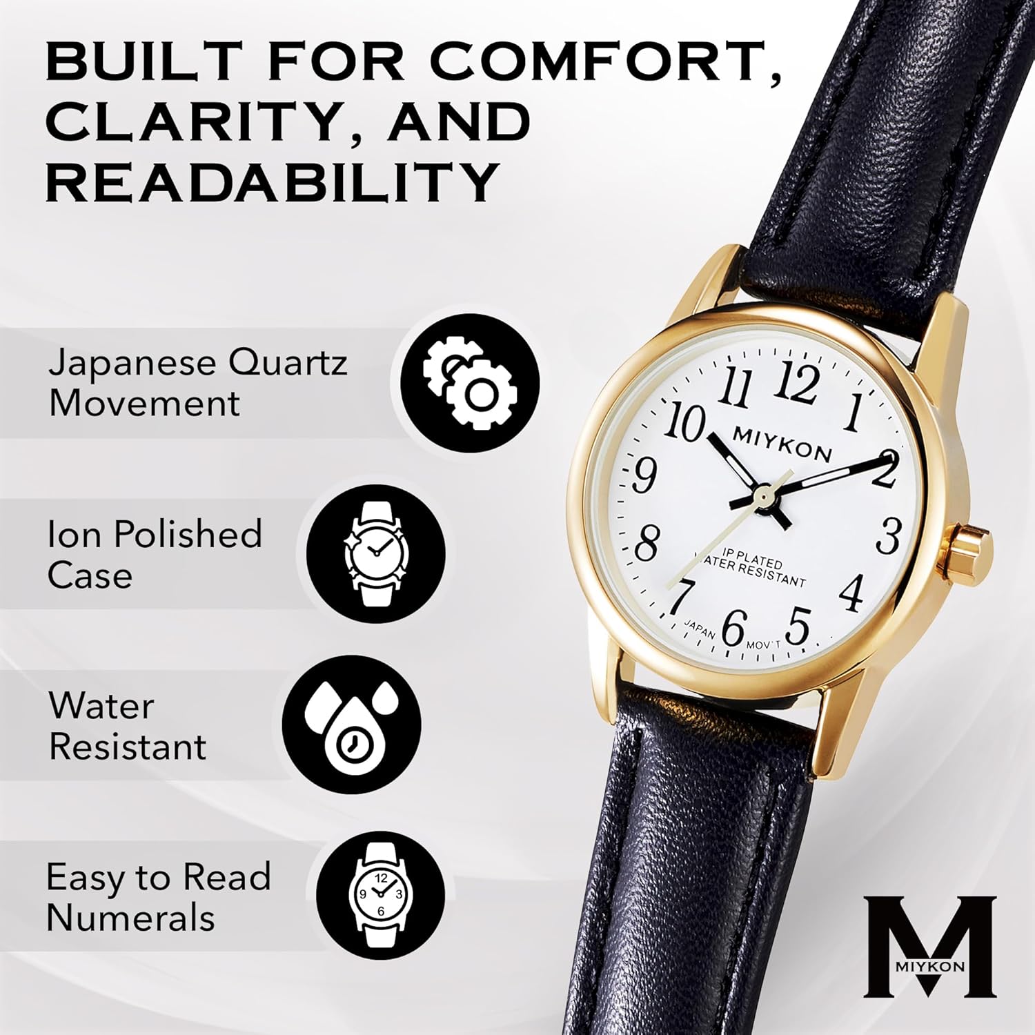 Miykon Ladies Watches for Women - Dainty Analog Womens Watches for Small Wrists with Genuine Leather Strap, Easy Reader Nurse Watch with Second Hand - Japan Quartz, Waterproof to 100ft - Image 2
