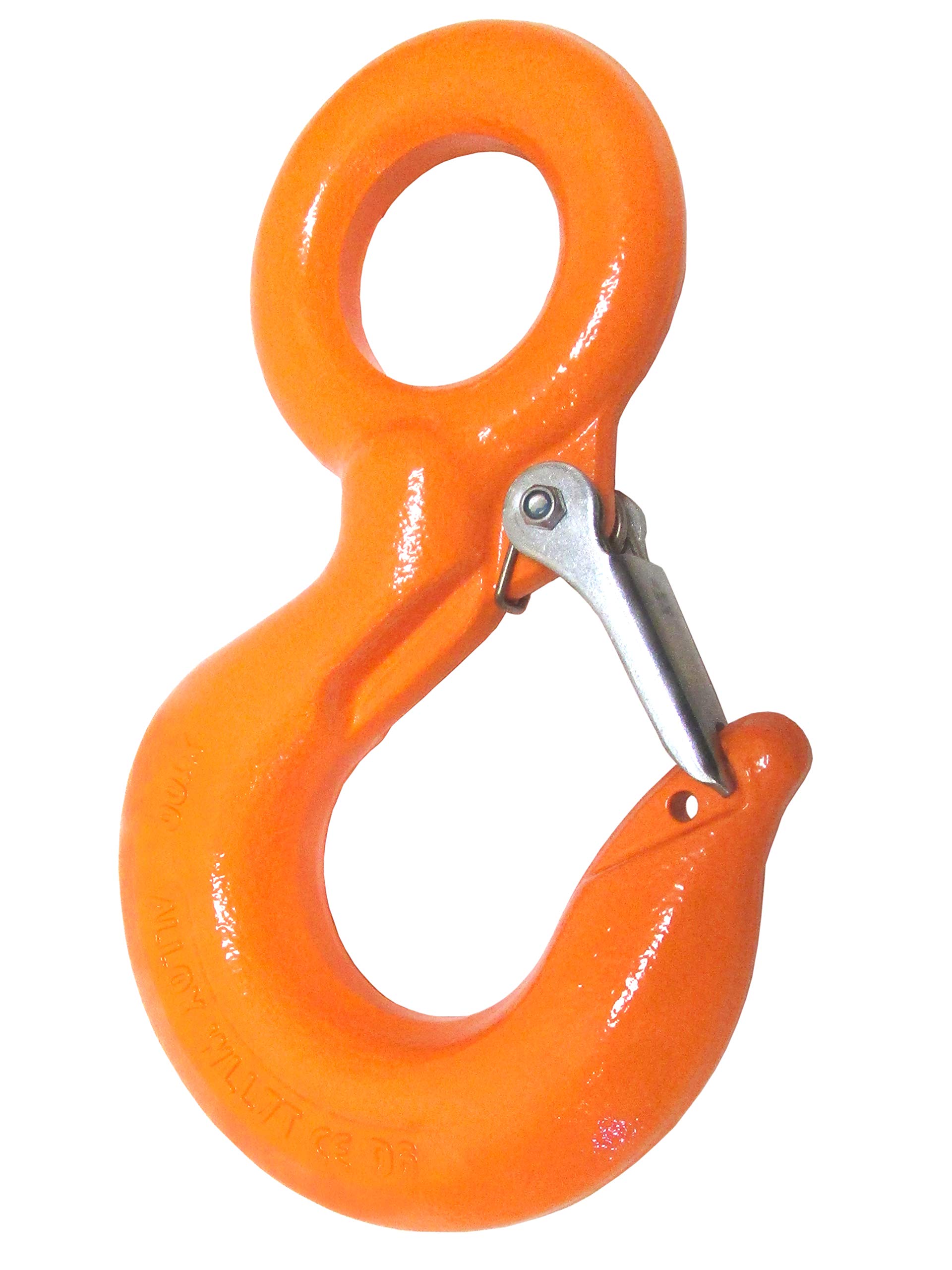 7 Ton Hoist Hook | Alloy Steel | Fixed Eye Type | Safety Latch Included | Winch Line | Tow | Rigging | Lifting | High Viz Orange