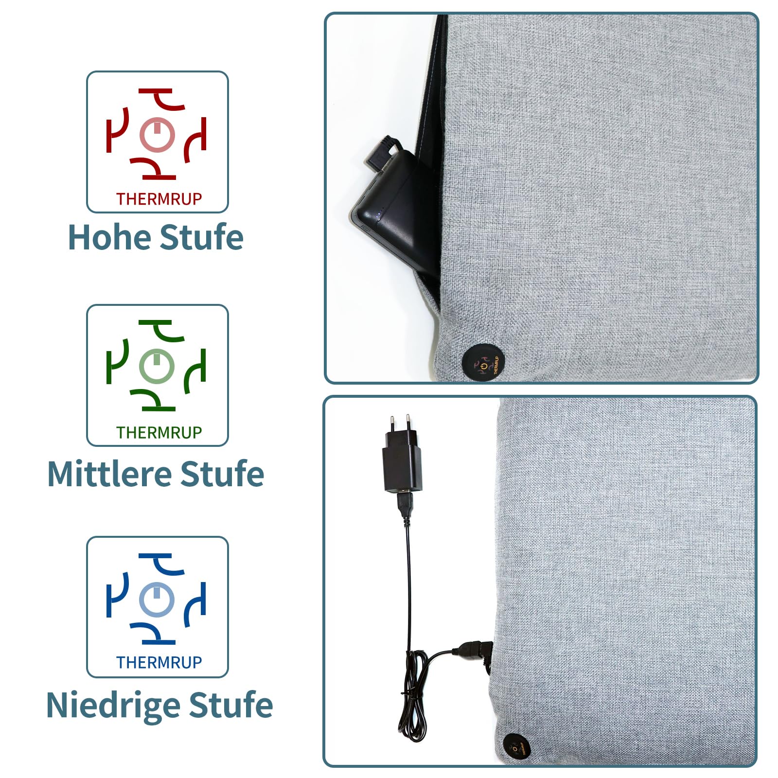 Ferninfrarot Mobiles Beheizbares Sitzkissen 45x45cm USB-Betrieb mit 3-stufiger Temperaturregelung für Zuhause und Outdoor