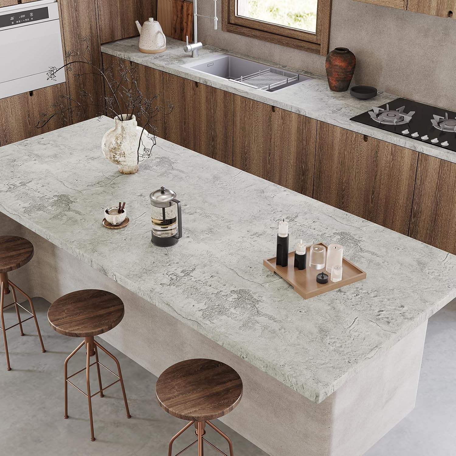 Old Cracked Concrete Peel and Stick Wallpaper Grey Limewash Wall Paper 15.7"x472" Removable Adhesive Industrial Venetian Plaster Wallpaper Faux Stone Contact Paper for Countertops Basement