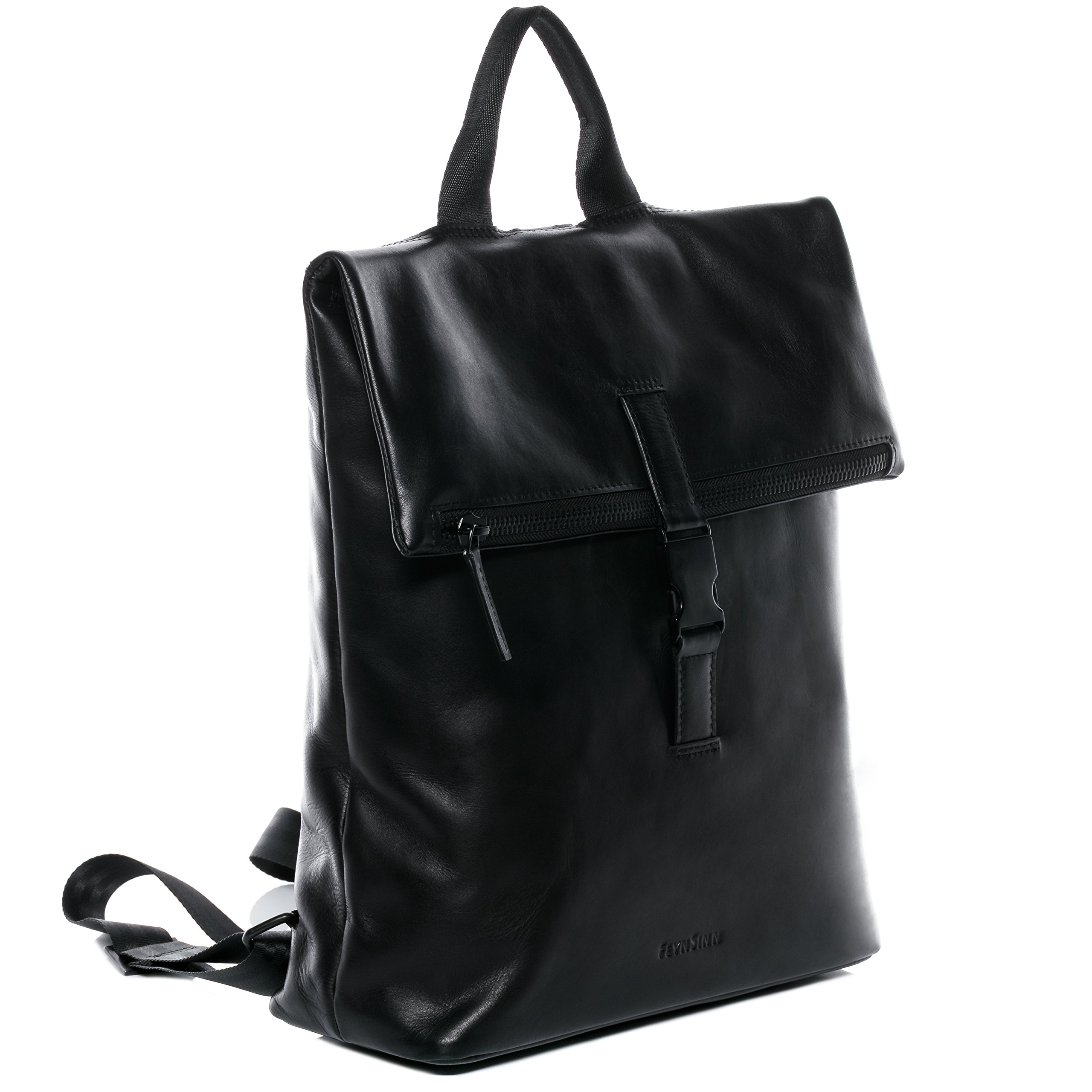 großer Ruckack echt Leder - 15.4 Zoll Laptop Lederrucksack MATS - Rucksack mit Laptop-Fach - Lederrucksack Herren und Damen schwarz handgefertigt