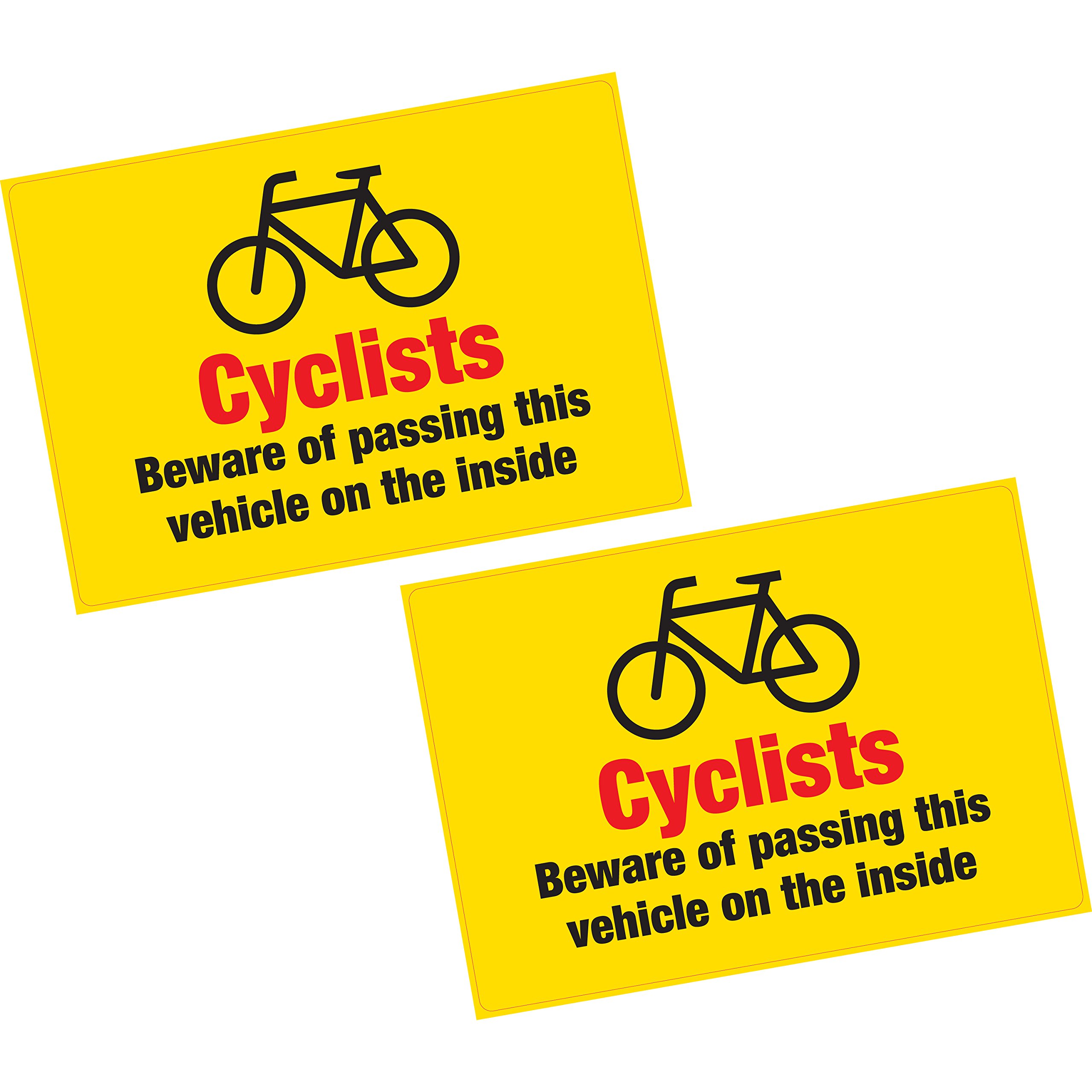 Printwhizz Full Colour 2 X Cyclist Beware Of Passing On Inside Vinyl Sticker Hgv Lorry Van 205X150mm
