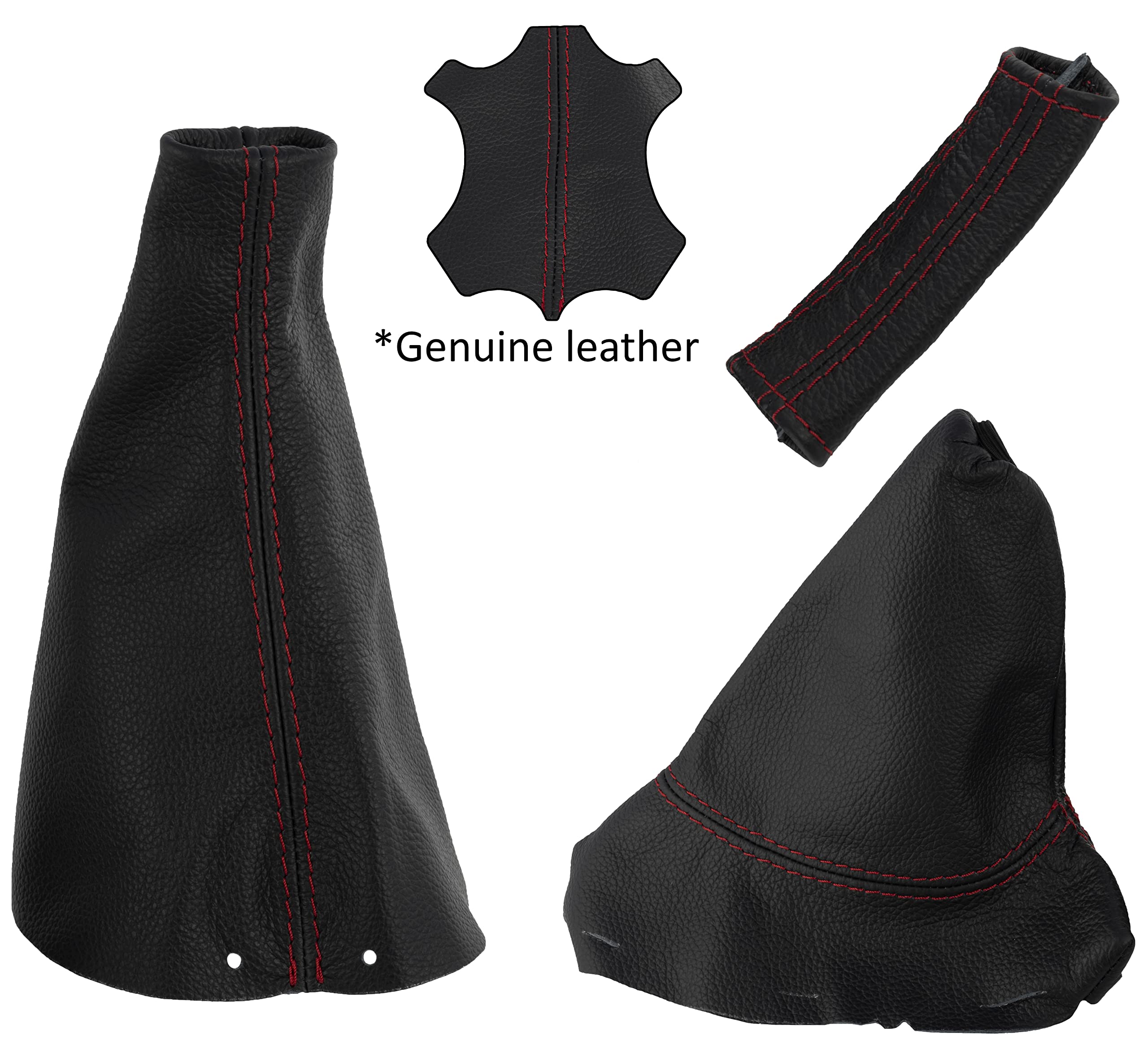 AERZETIX Soufflet Levier De Vitesse + Frein à Main Cuir Véritable Peugeot 407 2004-2010 - Noir Surpiqûres Noires - Boîte Manuelle