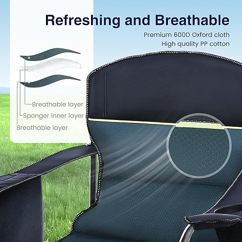 Miniatura 6 de HIGH POINT SPORTS Silla plegable de campamento de gran tamaño, silla portátil resistente para exteriores, silla de campamento plegable con soporte