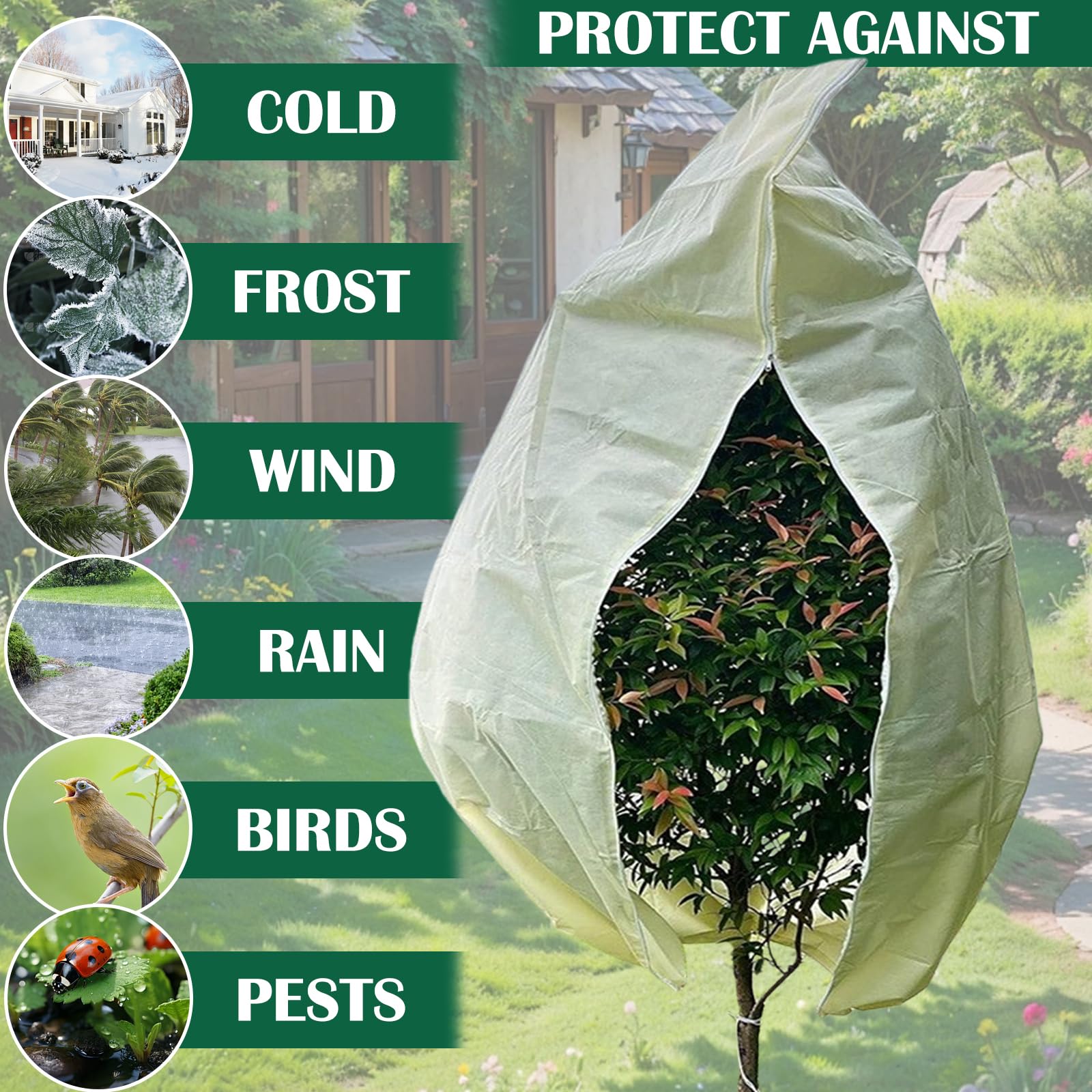 Lot de 2 Voile Hivernage Plante Exterieur, Protection Hivernale Respirante avec Fermeture Éclair pour Arbres en Pot Olivier Palmiers (Blanc,250 * 360cm (1 PCS))