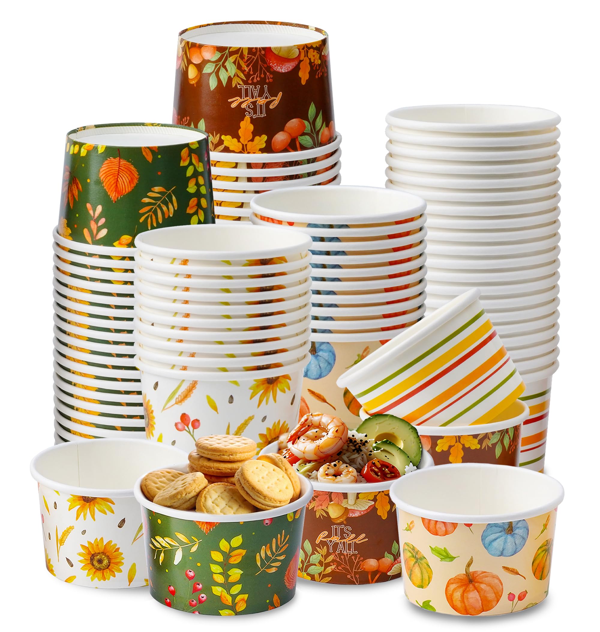 Nihuecne 50 Pcs 9 oz Fall Themed Disposable Dessert Bowls, Thanksgiving Snack Bowls Autumn Themed Paper Disposable Soup Bowls for Hot or Cold Food Autumn Party Supplies